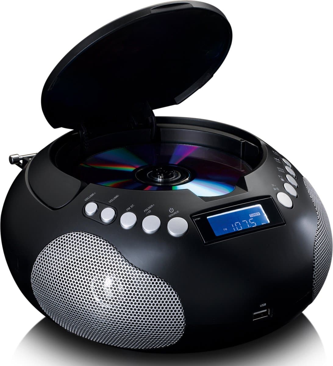 Lenco SCD-331BK Draagbare CD Speler - Radio met Bluetooth, MP3 en USB - Werkt op Batterijen en Netstroom - Zwart thumbnail 3