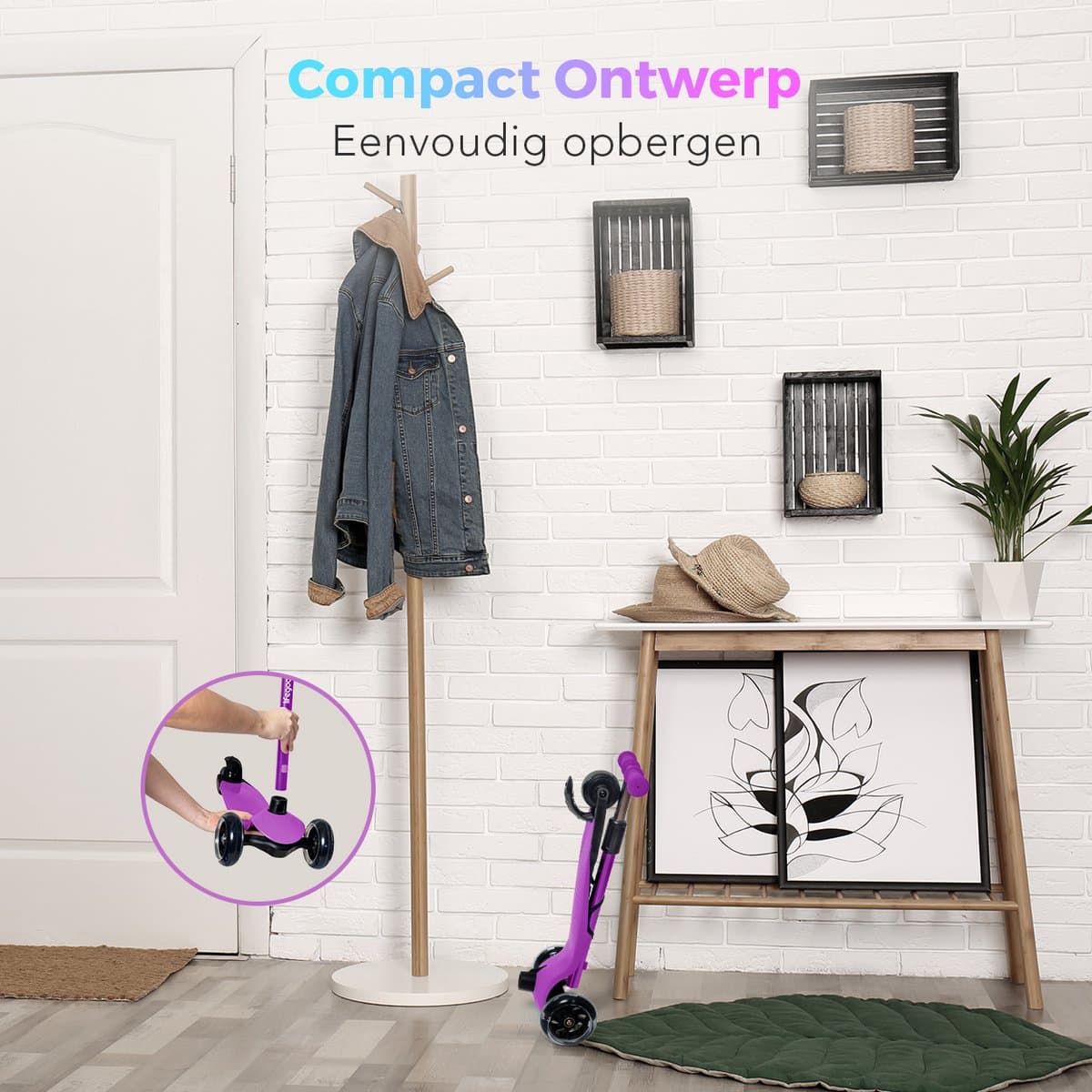 LifeGoods Kinderstep - Step 2-5 Jaar - 3 Lichtgevende LED Wielen - Hoogte Verstelbaar - Jongens/Meisjes - Paars thumbnail 5