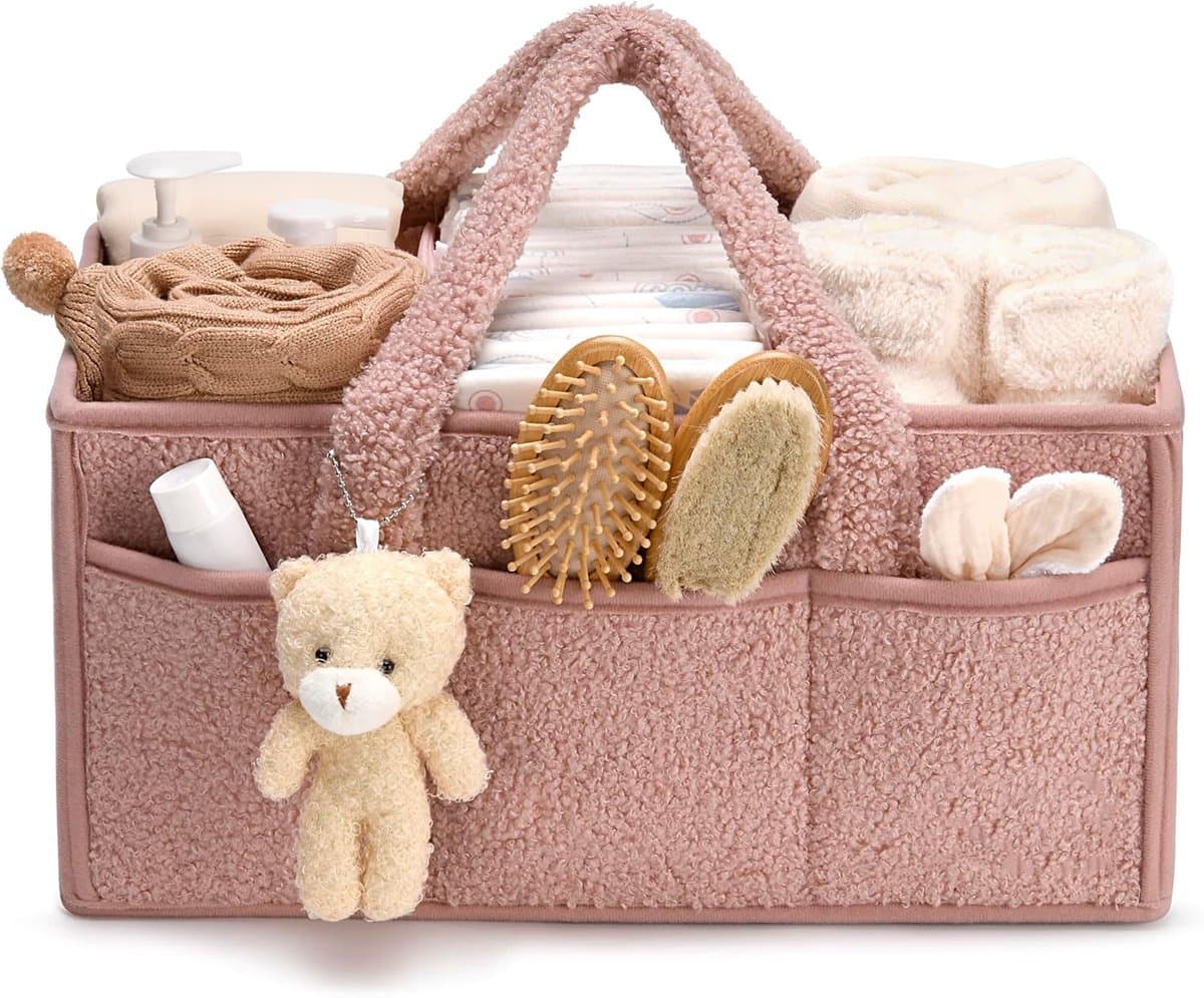 Luiertas - Luiermand - Luiermandje - Speelgoedmand - Luiermand voor Babykameraccessoires - Luier Organizer -Zwangerschapscadeaus -Met handvat- Opbergmand voor babyluiers en doekjes - Organizerr - Kraamcadeau -roze