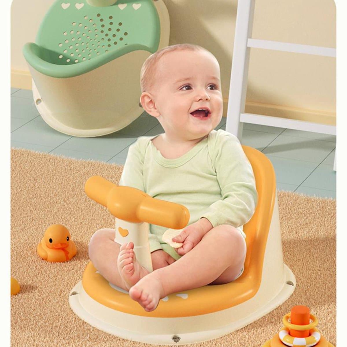 Kinder Douche Stoeltje Comfort - Draagbare Douchezit voor Baby's en Peuters - Geel - Veilig & Gemakkelijk in Gebruik - Ideaal voor Groei thumbnail 4