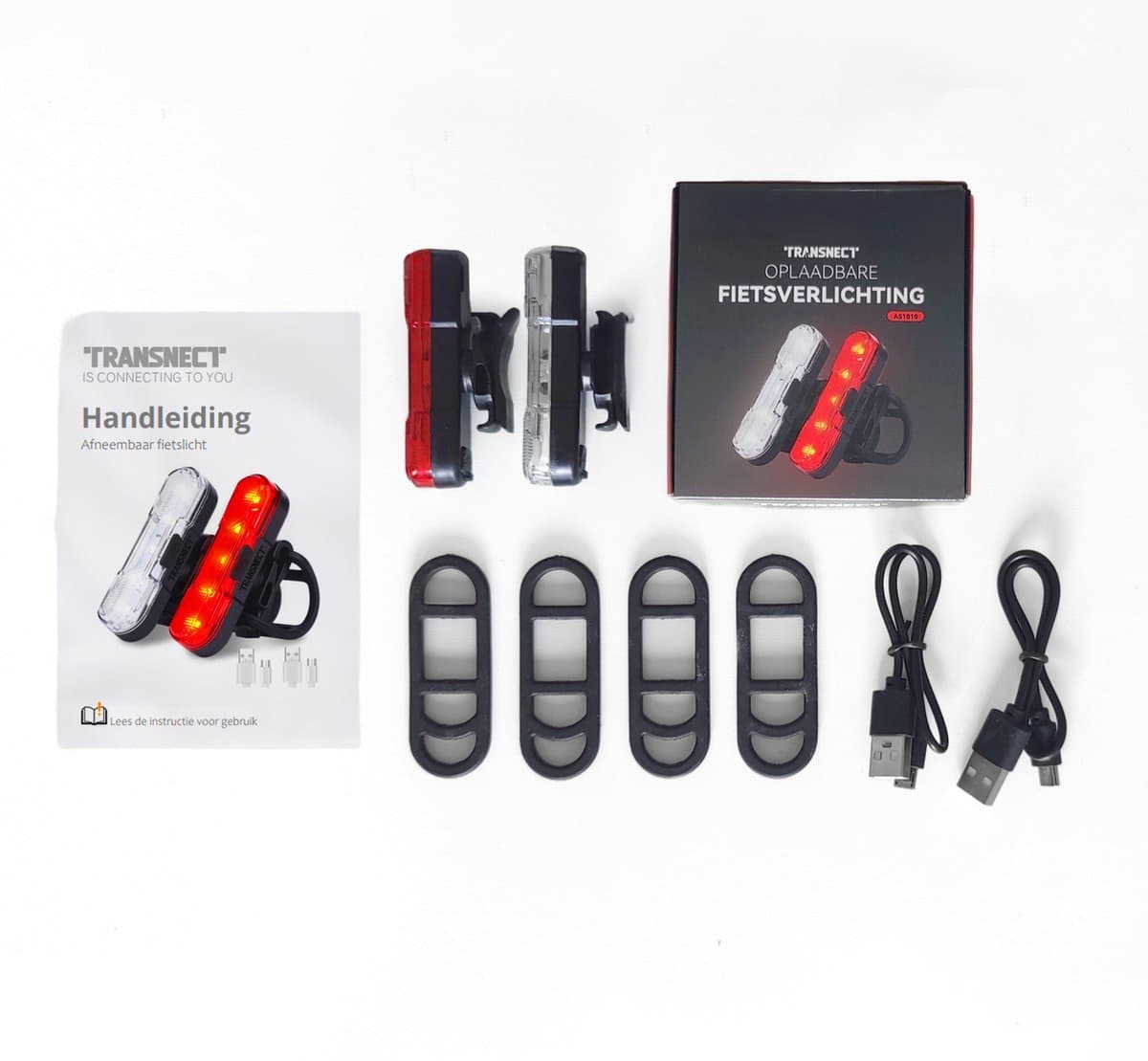 TRANSNECT® - Fietsverlichting LED set - Fietslampjes voor en achter licht - 6 lichtstanden - USB oplaadbaar - Draagbaar - Waterdicht thumbnail 5