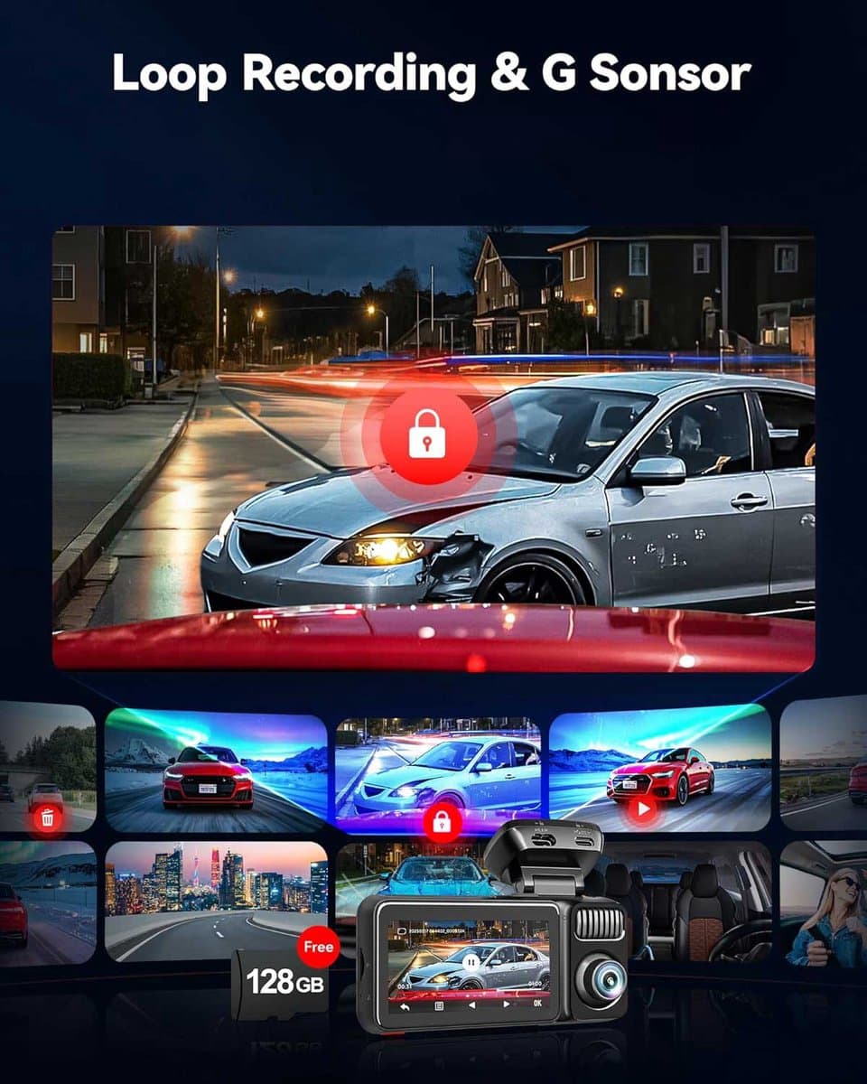 RedTiger F17 Elite 4K 128gb night vision dashcam - 4K + 2x Full HD resolutie met Sony Starvis 2 sensoren – Interieur camera - 128gb Micro SD kaart - 3,0 inch touchscreen Lcd - Wifi en Gps - Parkeerbewaking - G-sensor - Loop recording thumbnail 6