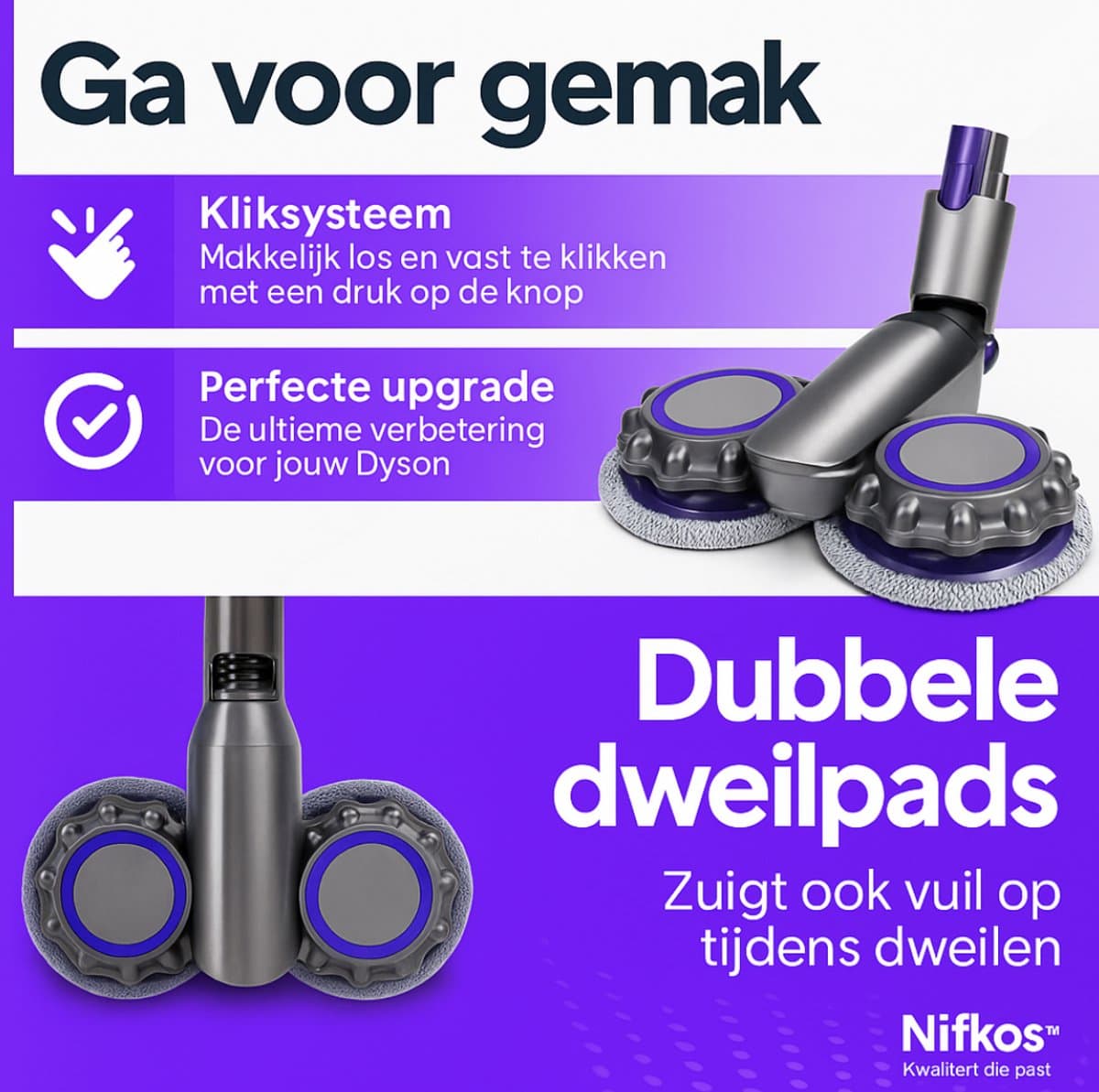 Nifkos Mop Dweil voor Dyson - V10 SLIM & V11 SLIM & V12 SLIM - Nat & Droog - Inclusief 4 Extra Dweilmops thumbnail 6