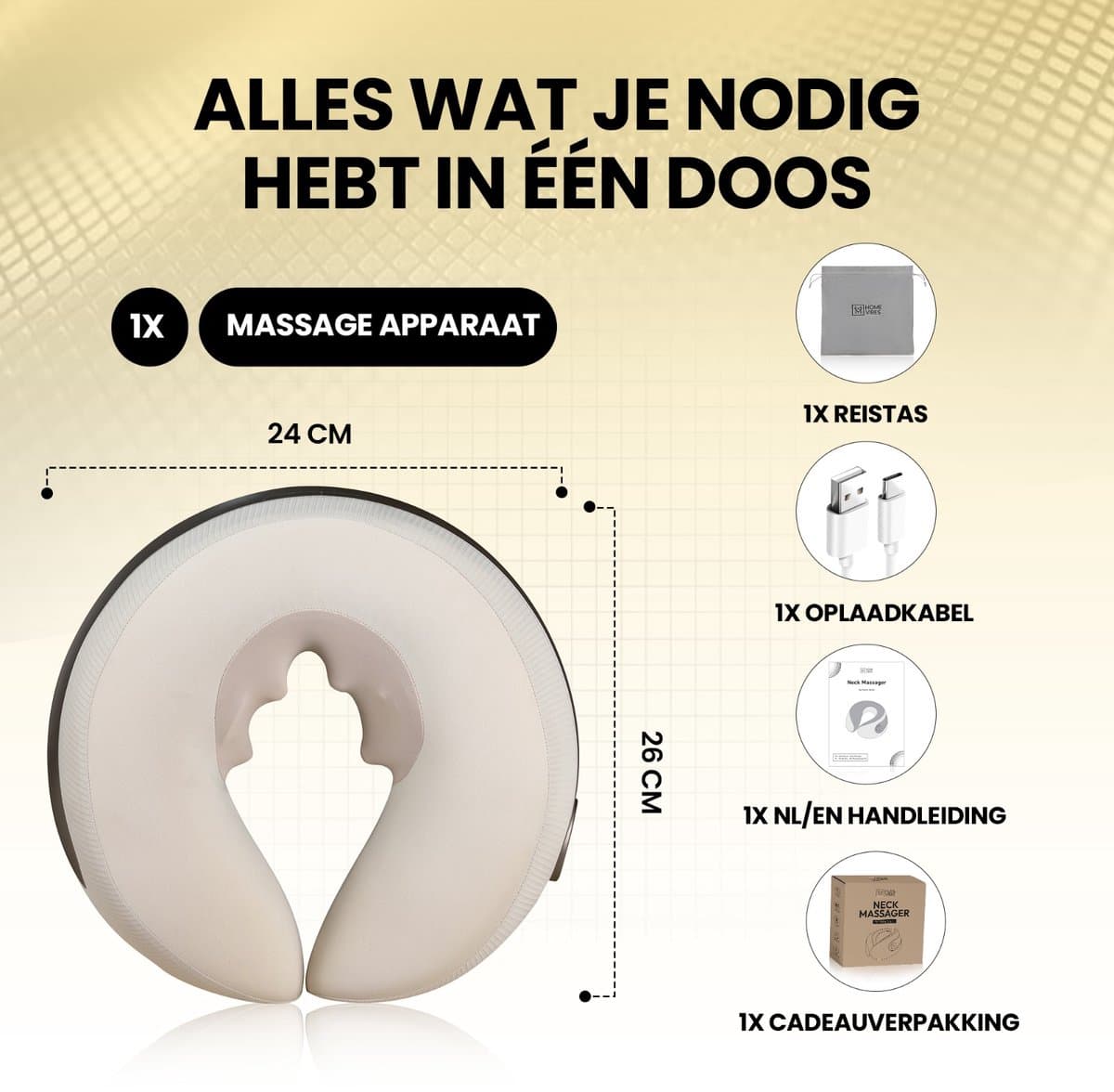 Home Vibes® Nekmassage Apparaat – Massage Nekkussen – Massage Apparaat – Memory Foam - Vaderdag Cadeau - Draadloos - Reiskussen - 3 Massage Standen – 2 Hitte Niveaus - Licht Apricot thumbnail 7
