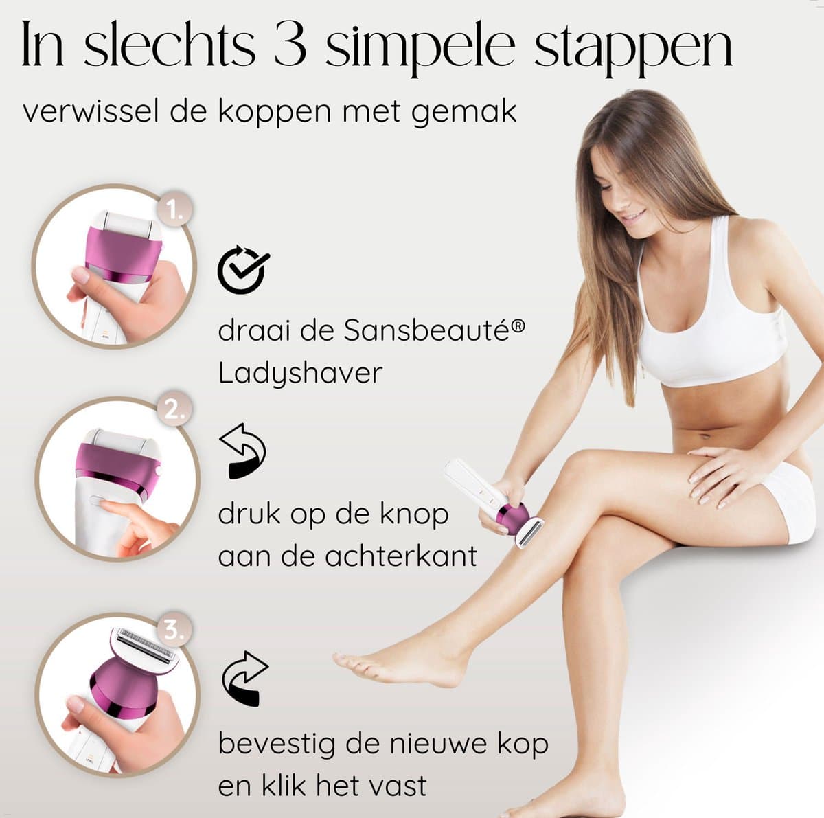 Sansbeauté® 6-in-1 Ladyshave - Gezicht - Oksels - Benen - Bikinilijn - Scheerapparaat Vrouw - Epilator - Epileerapparaat Dames - Trimmer Vrouw Intiem - Bikinitrimmer - USB Oplaadbaar thumbnail 3
