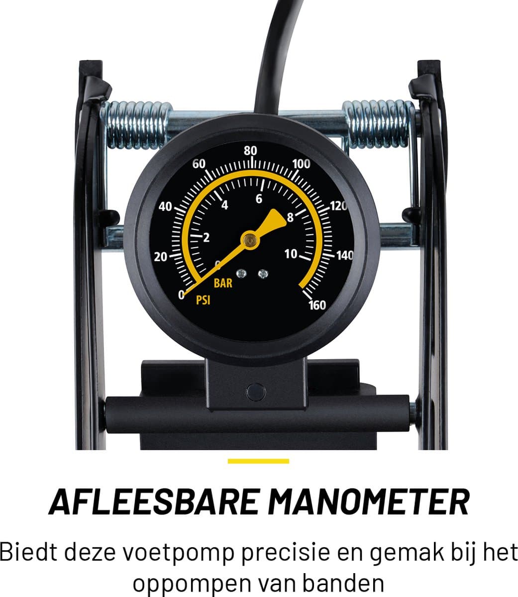 Dunlop Dubbele Voetpomp met Manometer - Luchtpomp voor Auto, Fiets, Motor en Bal - Fietspomp met Drukmeter - Pomp met Schrader Ventiel en Frans Ventiel Universeel thumbnail 3