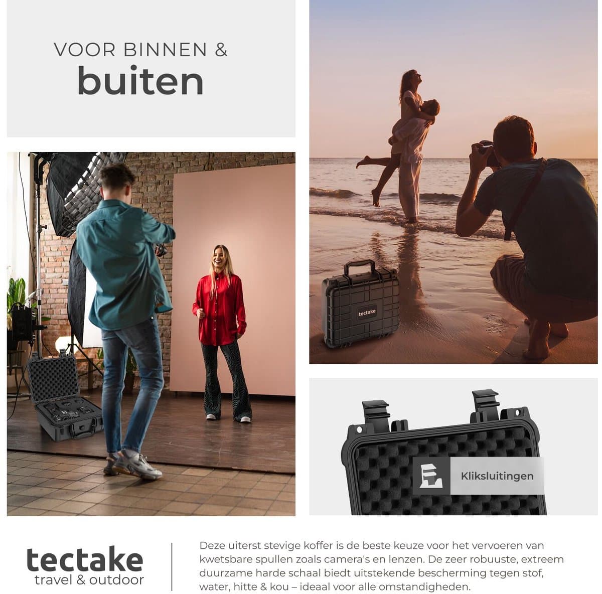 tectake® Universele Koffer - Transportkoffer - Camerakoffer - Blokschuim - Waterdichte afsluitbare box voor foto's - Hardcase, opbergbox - Gereedschapskoffer - afm. 35 x 34 x 15,5 cm thumbnail 7