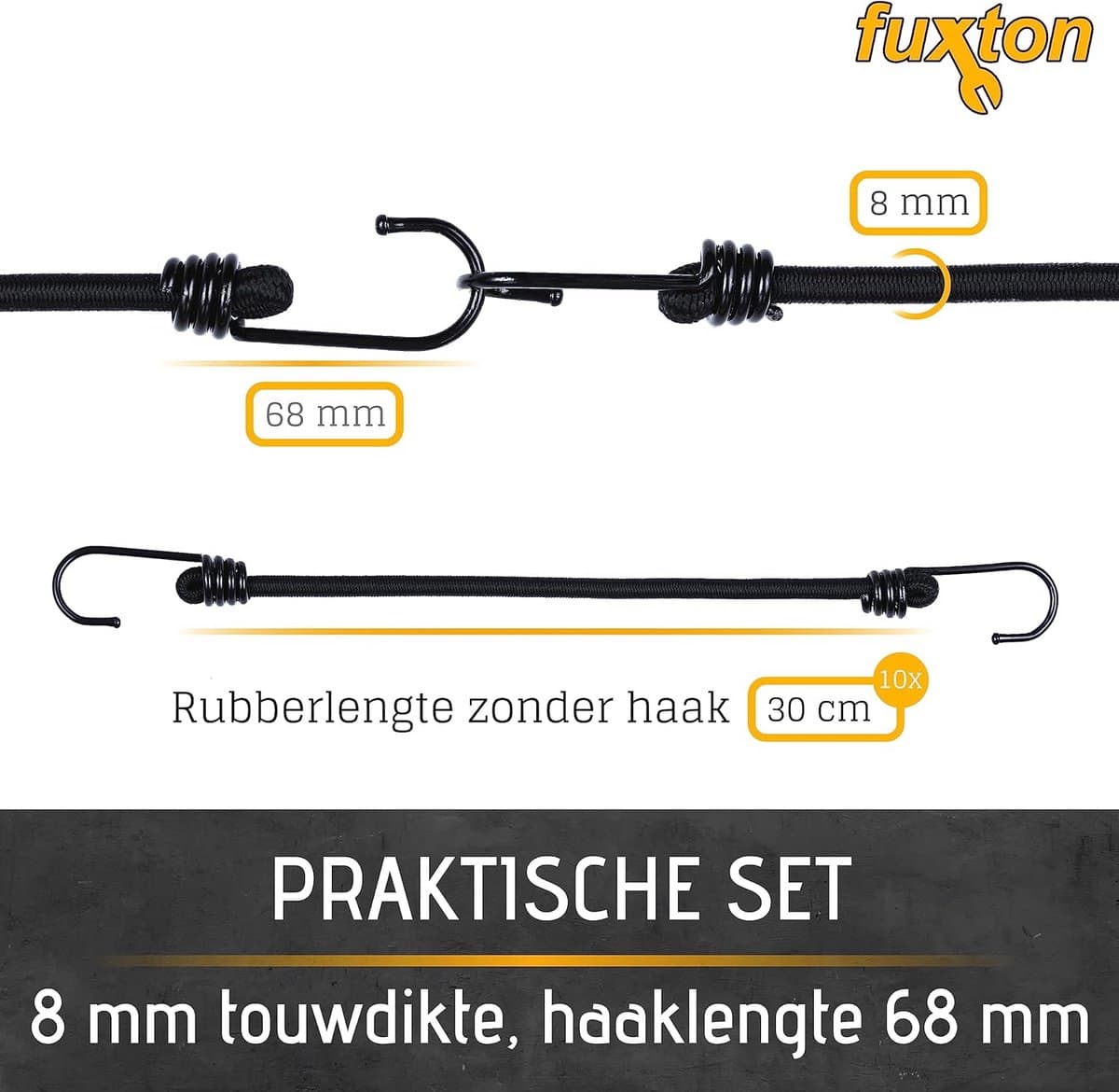Set van 10 spanschroeven met dubbele haken - 30cm zwart voor dakdragers, fiets, auto en tent thumbnail 7