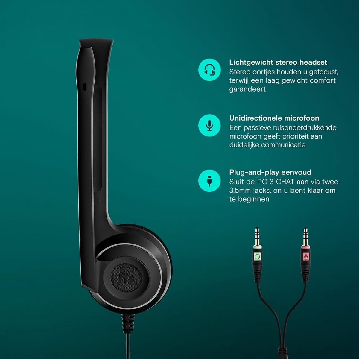 Comfortabele PC Headset met Microfoon voor Bellen en Online Vergaderen - Zwart thumbnail 2