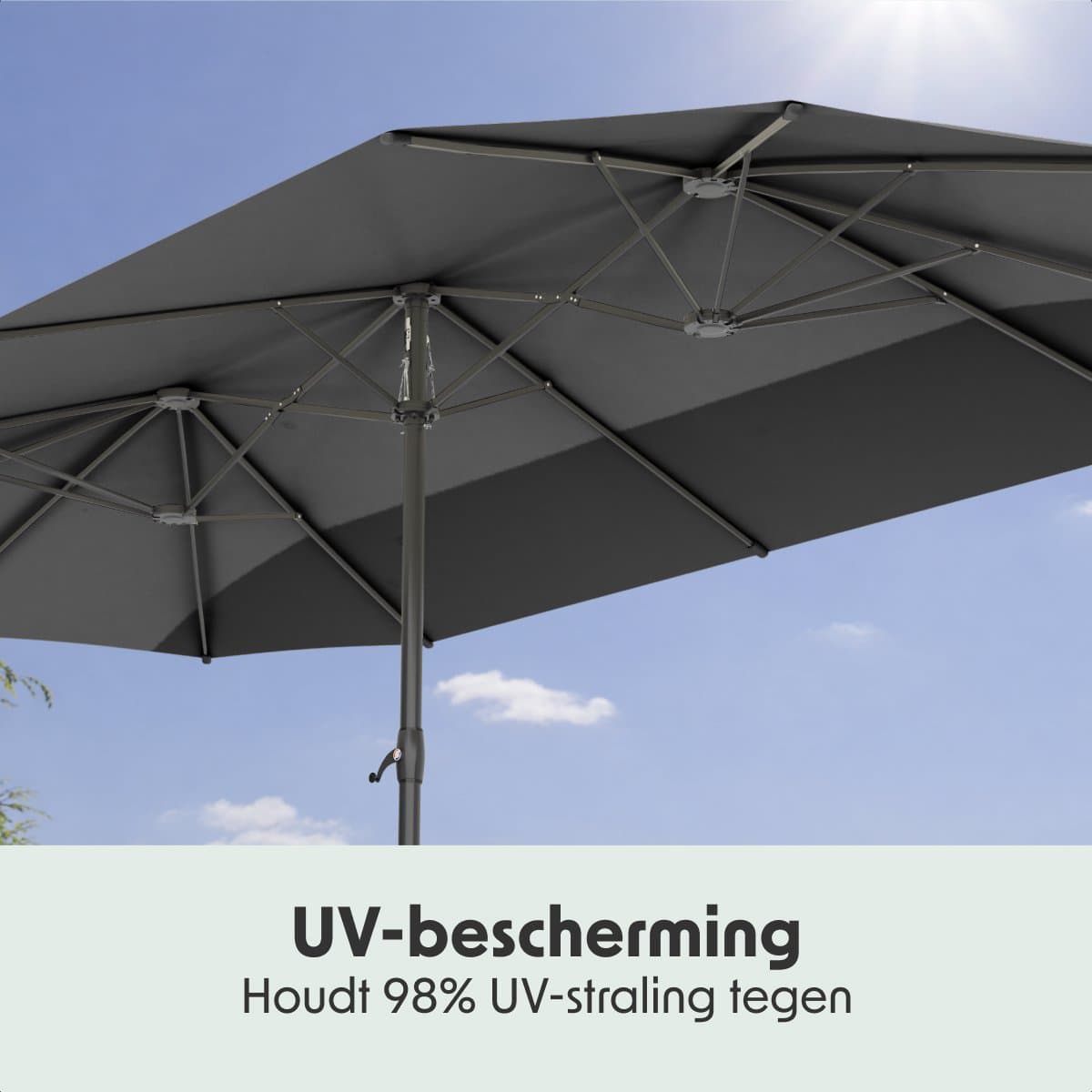 LifeGoods Dubbele Parasol - Tuin - 270x460cm - tot 15 Personen - Waterdicht - UPF50+ - Donkergrijs thumbnail 5