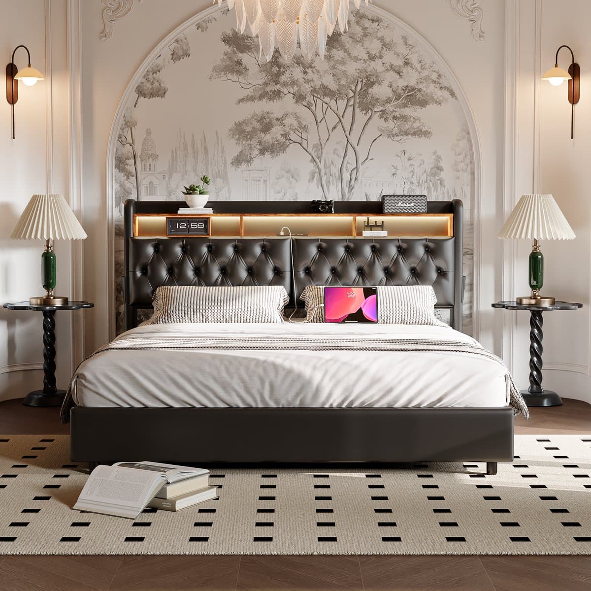 Opbergbed 180x200 met LED & USB – Zwart PU Tweepersoonsbed met Gaslift Opbergruimte thumbnail 8
