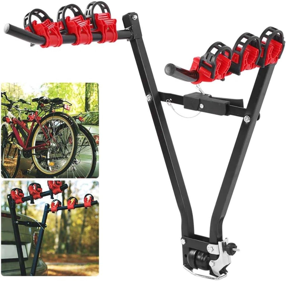 SAVI® Fietsendrager Elektrische Fiets - Fietsendrager - Fietsendrager met Spanband - 3 Fietsen - Geen Trekhaak - Zwart/Rood - 72cm x 23cm x 12cm thumbnail 7