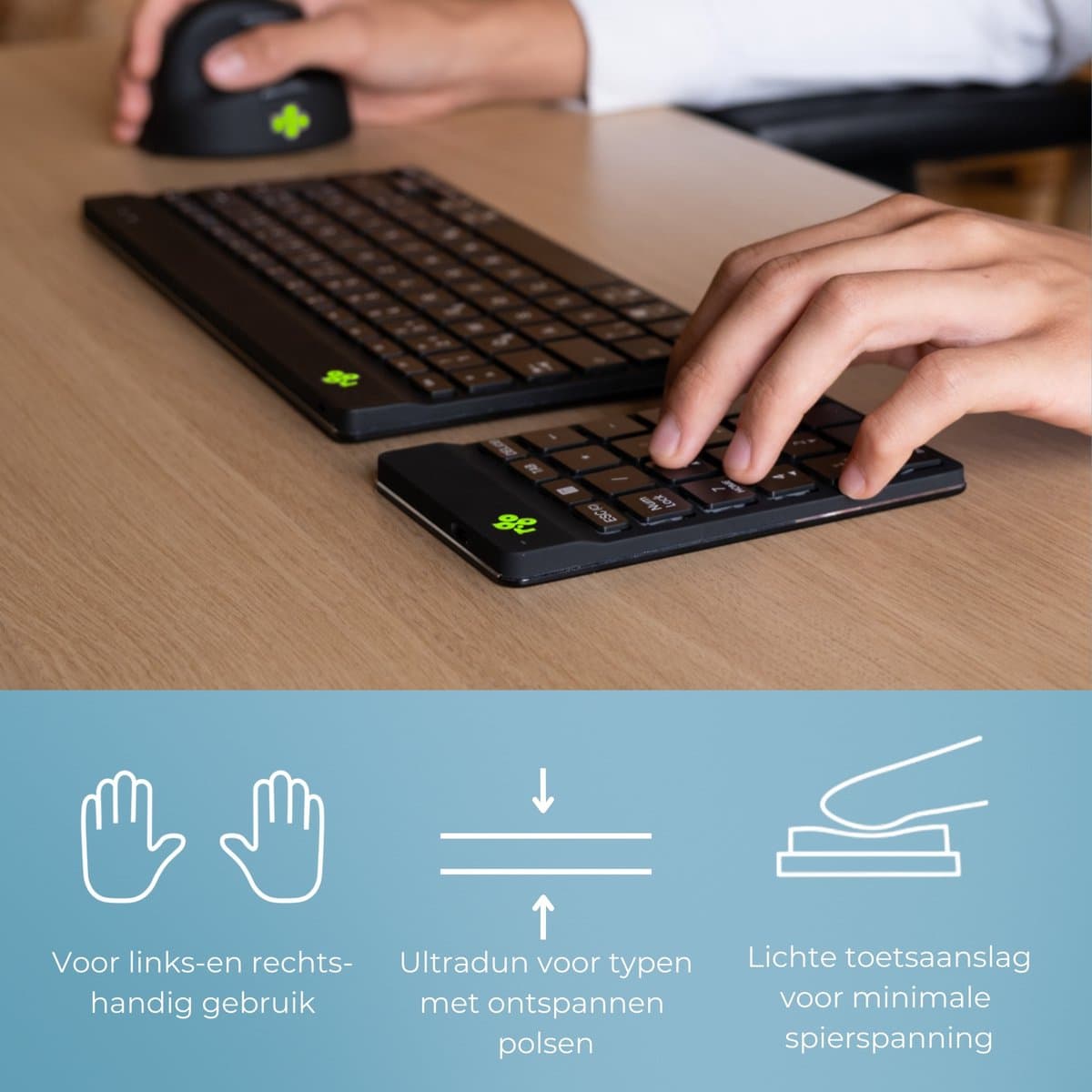 R-Go Split Break - Ergonomisch Toetsenbord & Numpad - Bluetooth - Break software - QWERTY US - Draadloos - Zwart thumbnail 5