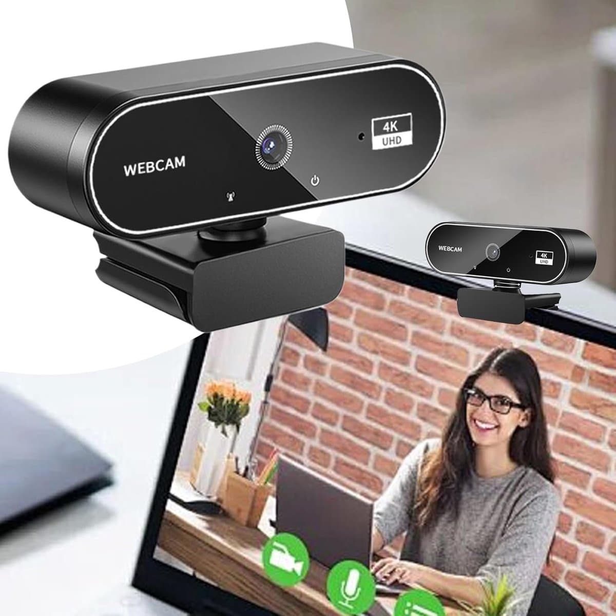 4K Webcam - Webcam Streamen - Zakelijk Vergaderen - Draadloze Monitor Gebruik - 2 Miljoen Pixels thumbnail 3