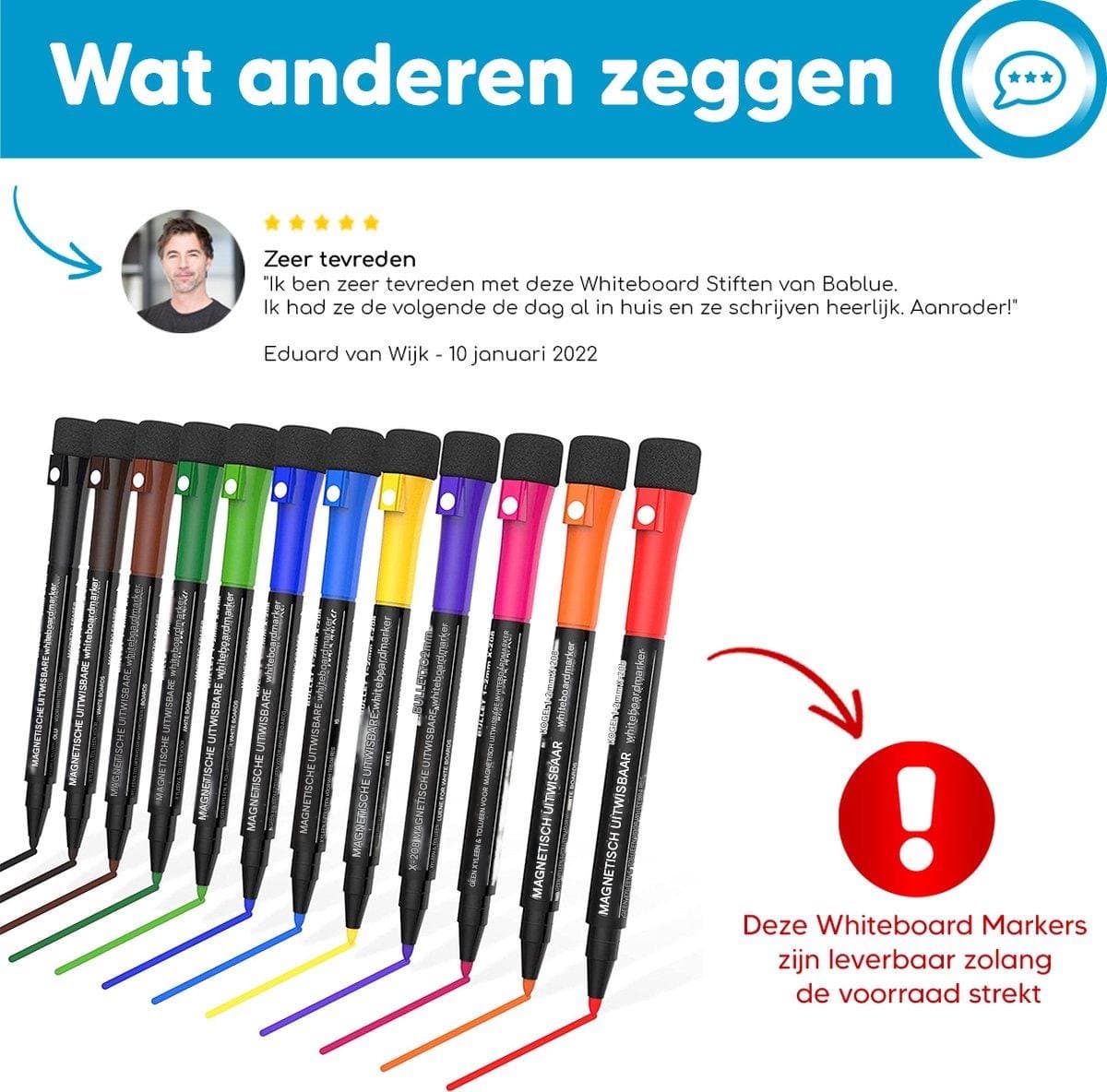 Whiteboard Markers - Dry Erase Pens - Magnetisch Met Afveegknop - 12 Stuks - Kantoor School Thuis Wit thumbnail 7