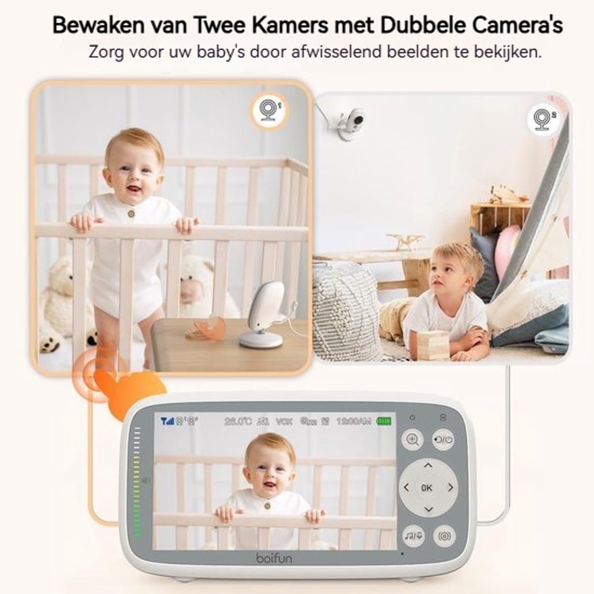 BOIFUN VB616 Babyfoon - Babyfoon met 2 Camera - Groot 4 Inch HD Baby Monitor - Video & Audio - met Slimme Functies - Baby Camera thumbnail 6