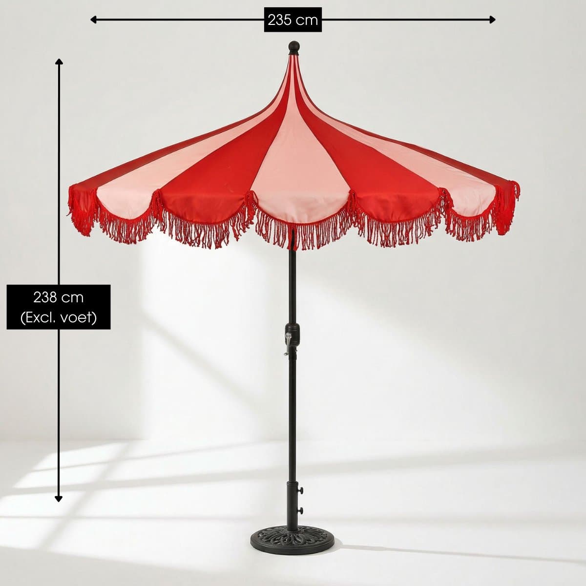 Mica Decorations Kim Gestreepte Parasol met Draagtas - Stokparasol 238 x Ø235 cm - Tuin of Balkonparasol - Polyester, Staal - Rood thumbnail 4