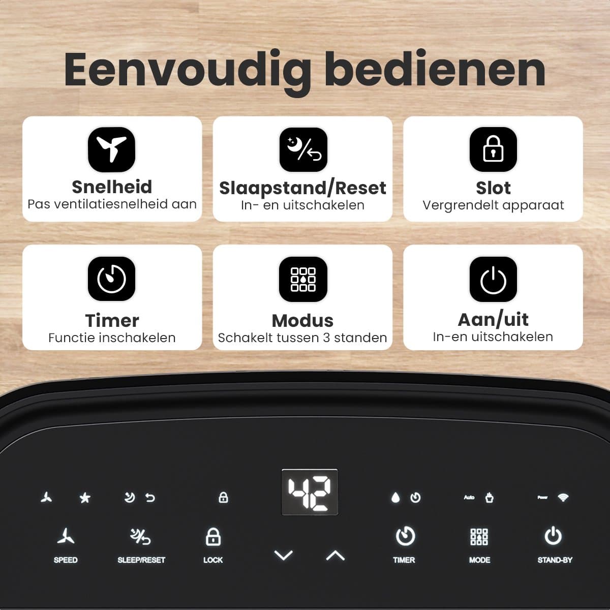 Auronic Luchtontvochtiger - Compact Series - 20L per dag - 4L Waterreservoir - Was-droog functie - Slaapkamer, Badkamer en Woonkamer - Vochtopnemer voor in Huis - Dehumidifier - Zwart thumbnail 4