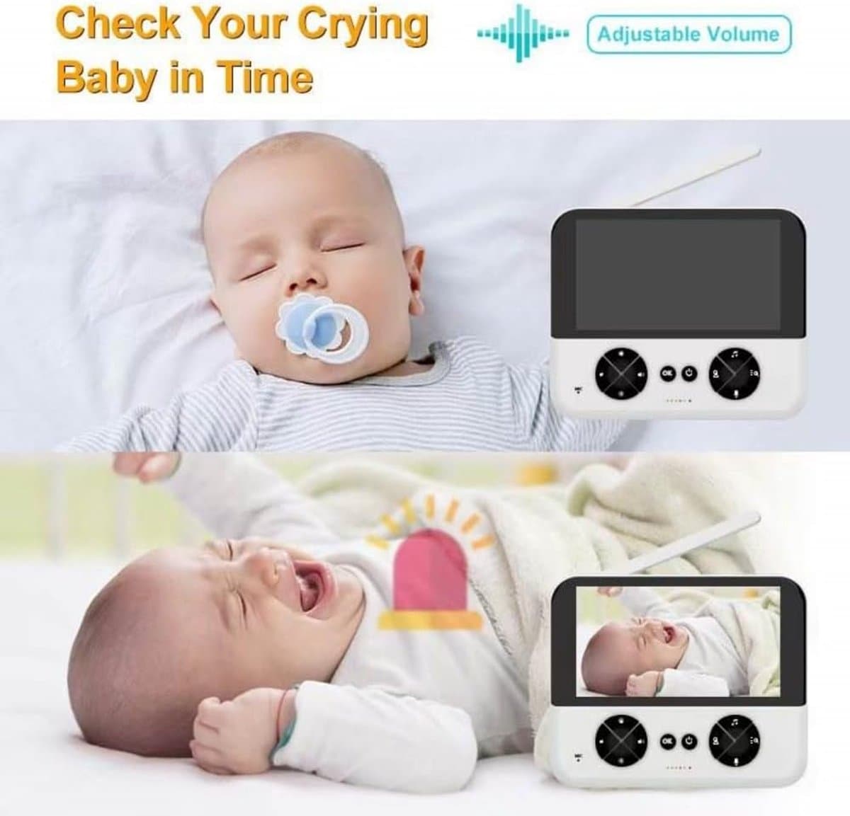 Babyfoon Met Camera - Video en Audio - Baby Monitor - 4.3 Inch - Wit thumbnail 4