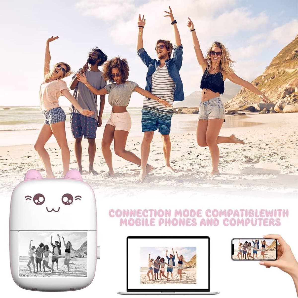 Mini-printer draagbare mini-fotoprinter voor smartphone zakprinter - thermische printer met 5 pennen - 5 thermisch papier - 5 printerpapier voor leernotities foto's - fotolabels reizen mini printer thumbnail 3