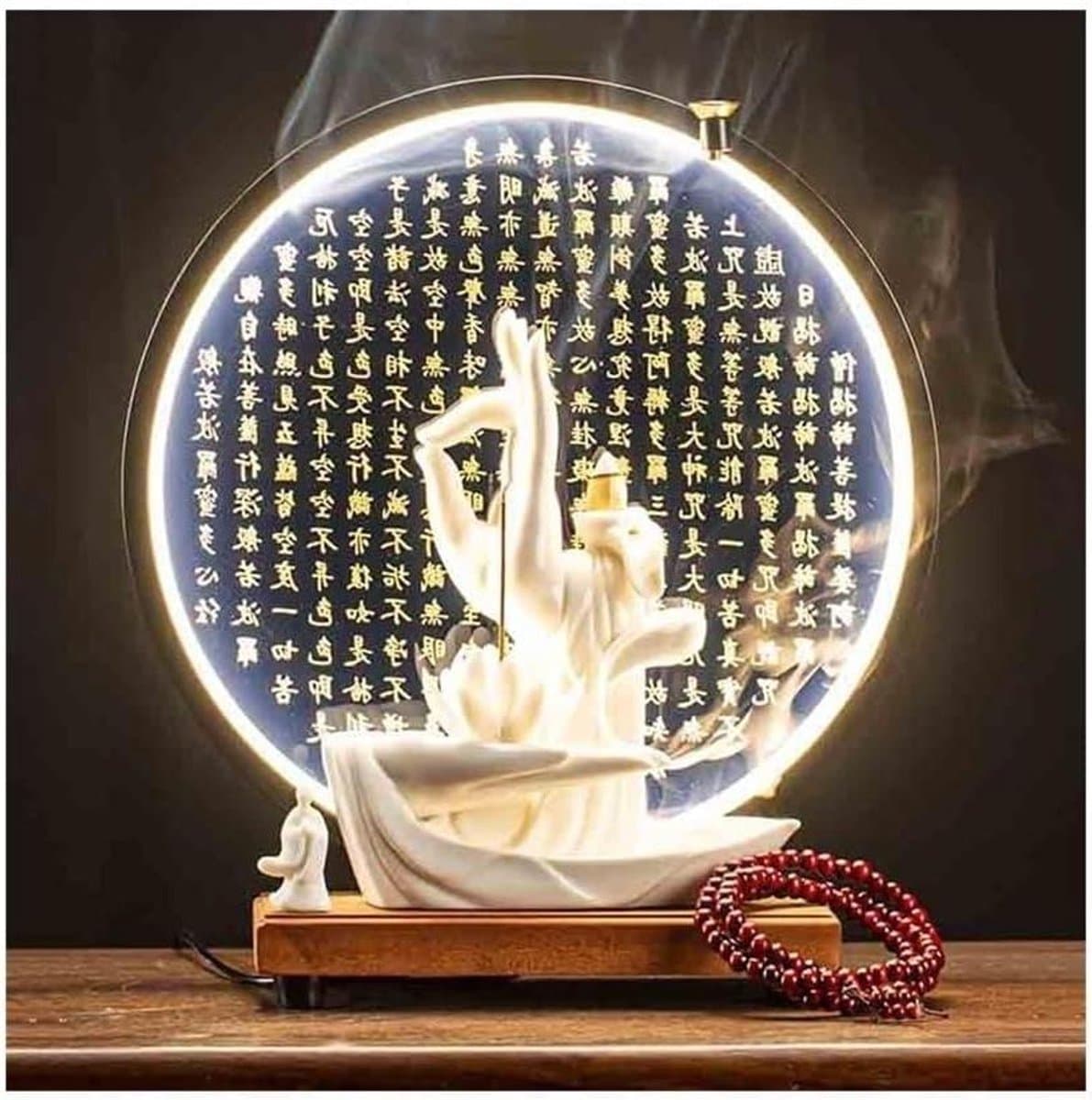 Boeddha Beeld - Hand Beeld - Huisdecoratie - Met Lichtring - 18x10x21 cm - One Color