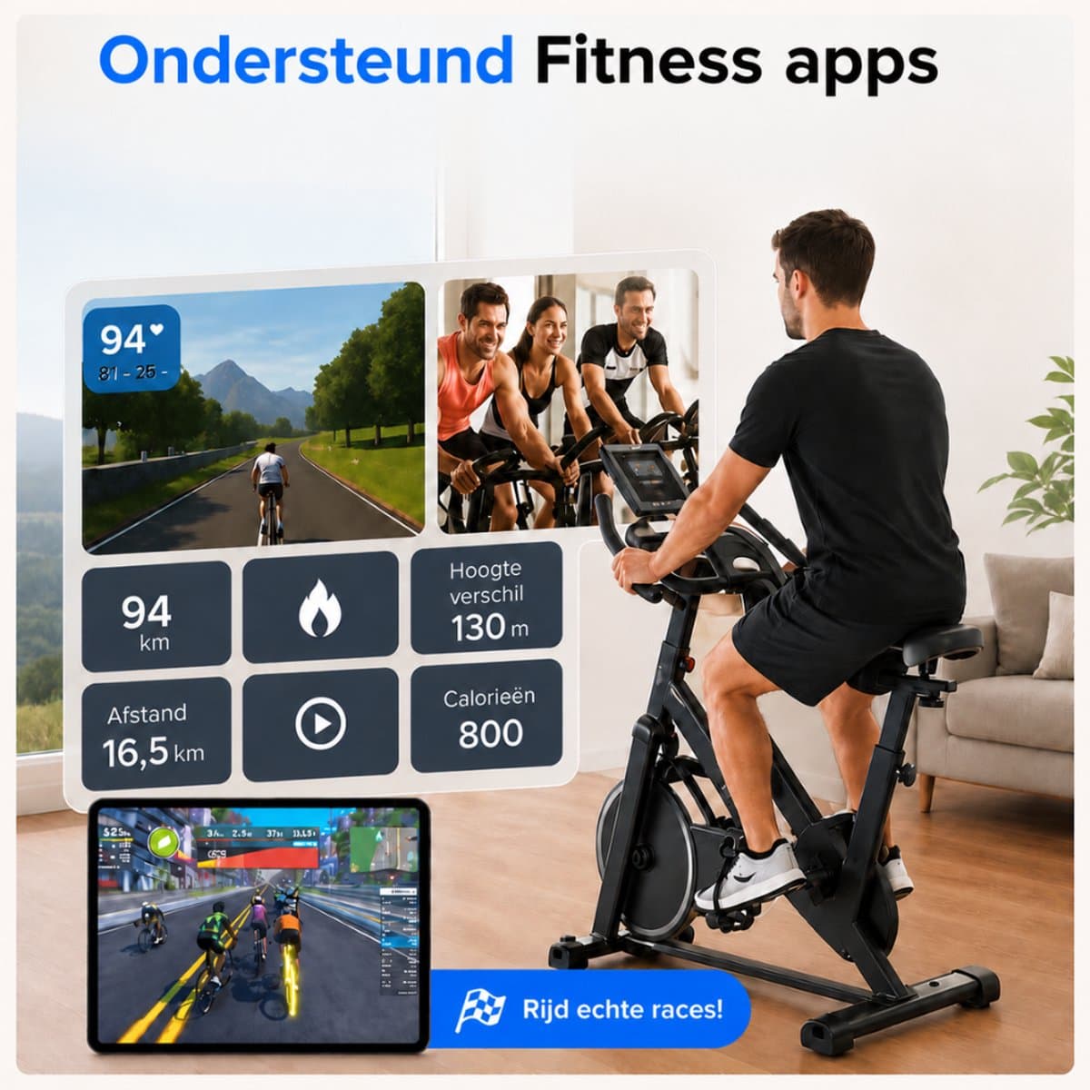 Sportfloww Hometrainer - Fitness Fiets - Spinningfiets - 8KG Vliegwiel -Hartslagmeter - Incl App thumbnail 8