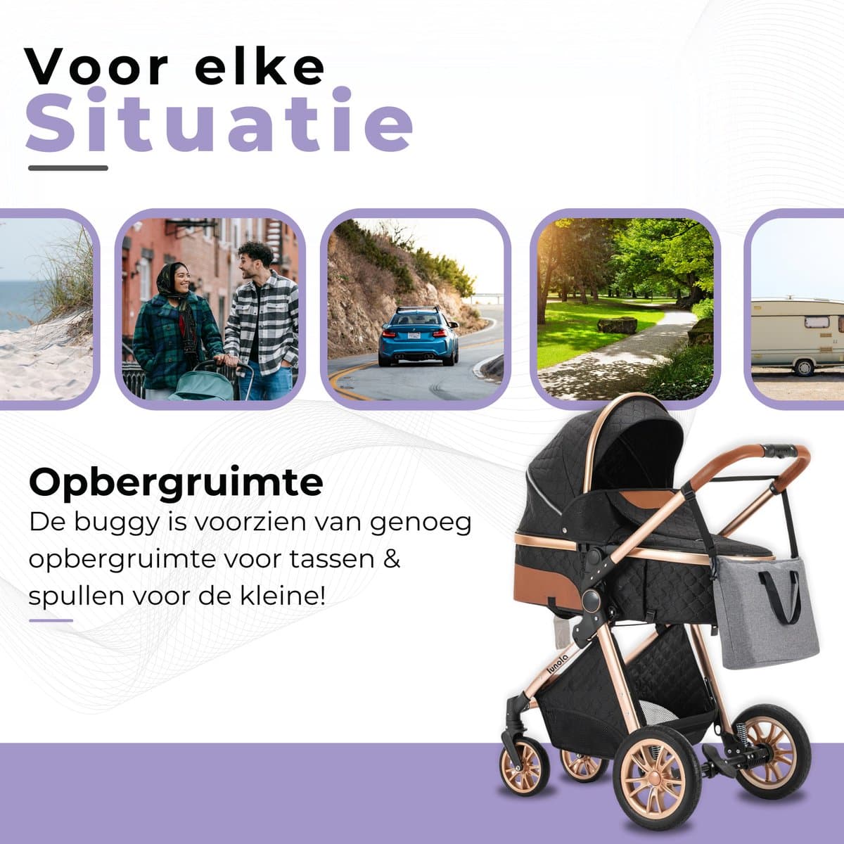 Lunola Nova - Kinderwagen 3-in-1 - incl. autostoel - 0-20kg - XXL - Multifunctionele Buggy 3in1 - Inclusief onderhoudskit - Zwart thumbnail 2