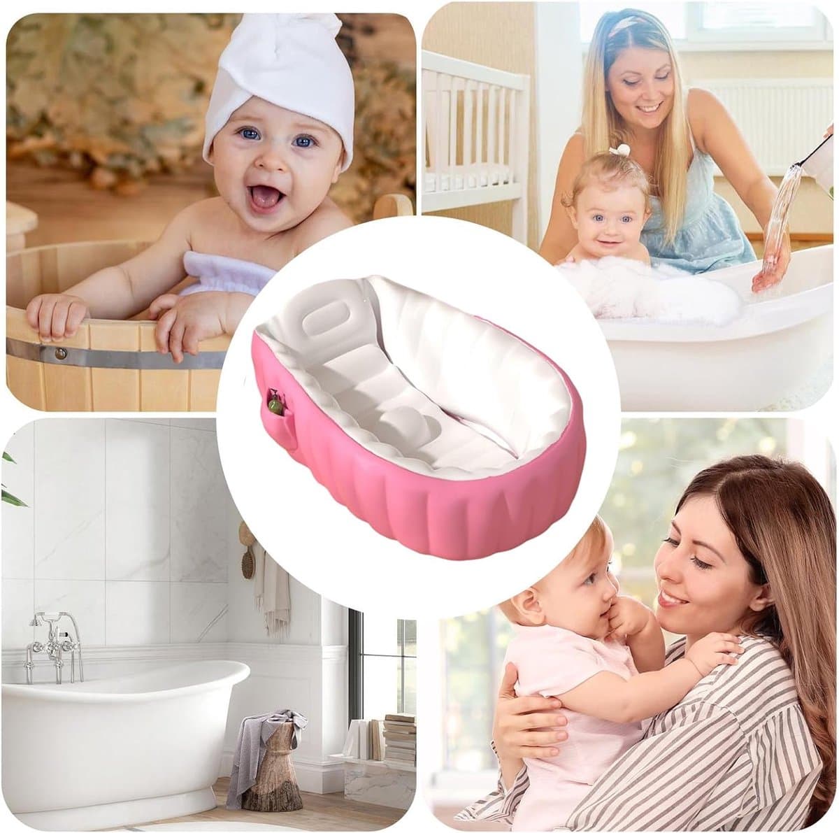 Babybadkuip Peuterbad - Opblaasbaar Douchebak - Veilig Baden - Antislip Onderkant - 98 x 64 x 28 cm - Roze thumbnail 6