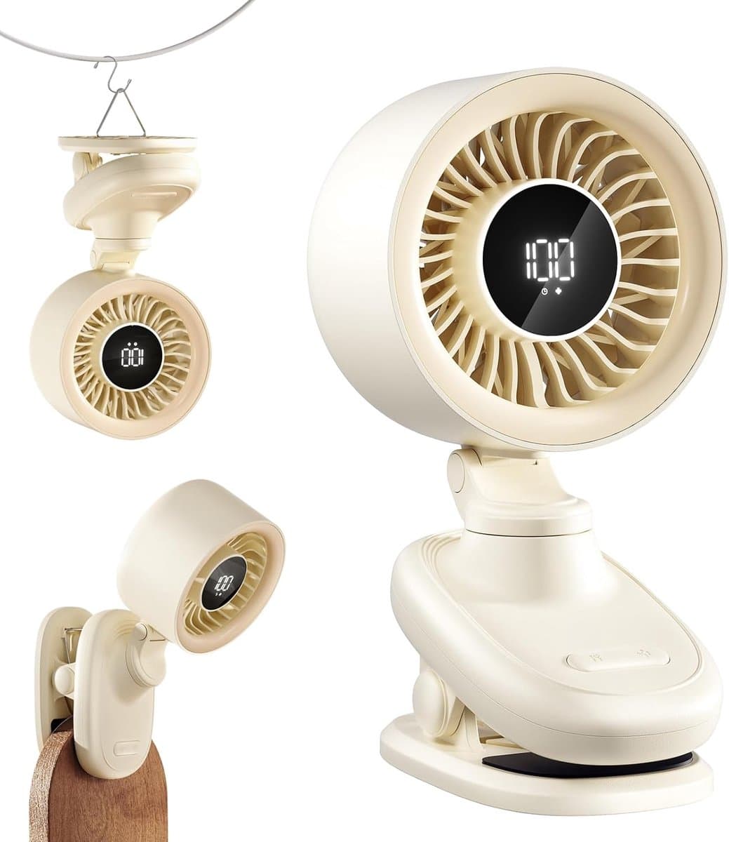 Kleine USB Tafelventilator met Clip – Mini Ventilator met Oplaadbare Batterij, Oscillatie, Timer, Traploze Snelheid & Fluisterstil – Clipventilator voor Bureau, Bed, Kantoor, Tafel & Kamperen - afbeelding 1