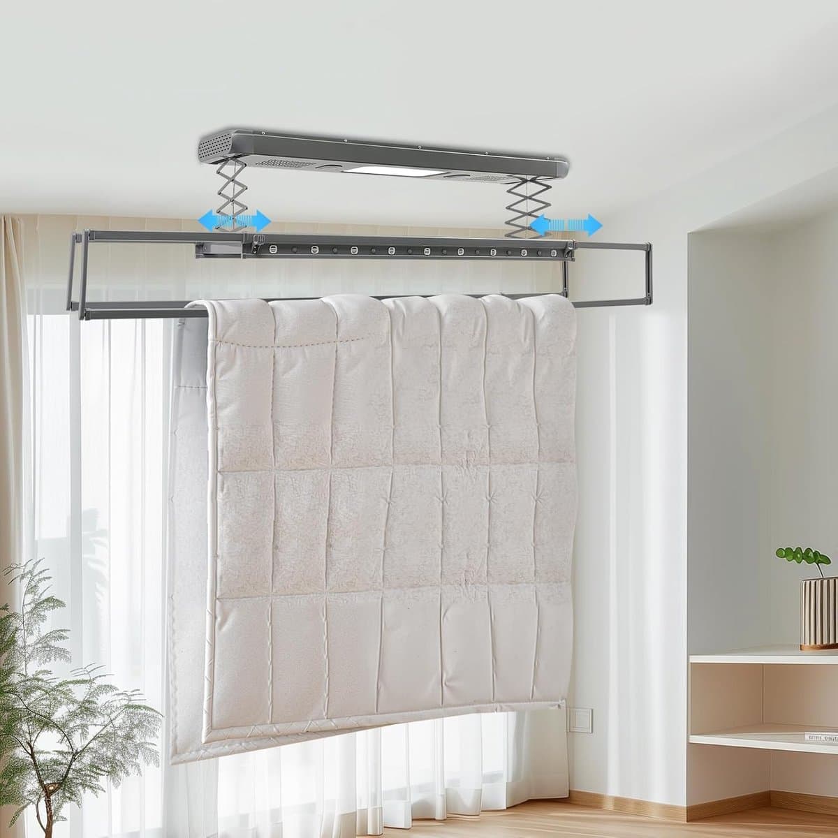 Elektrisch Wasrek - Droogrek Plafond - Kleding Drogen - Met Blauw Licht Sterilisatie - 130-215 Cm Uittrekbaar - Grijs thumbnail 4