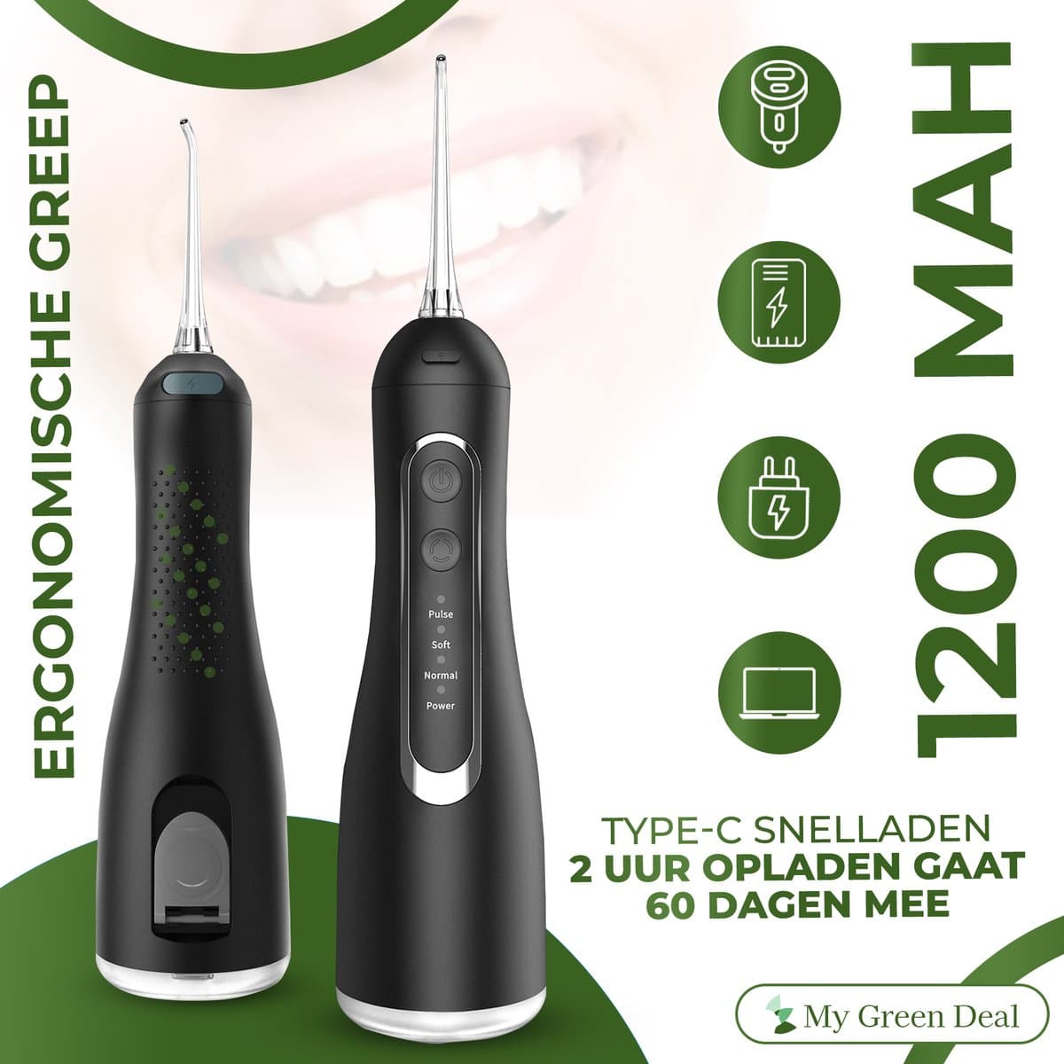 My Green Deal - Waterflosser Draadloos - Elektrische Tandenflosser- Monddouche - Mondverzorging - Flosapparaten - Tongreiniger thumbnail 2