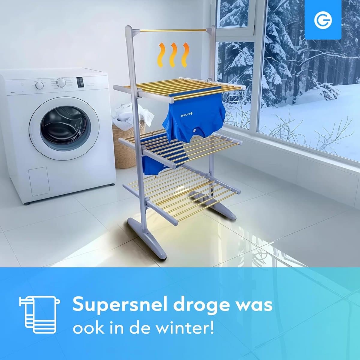 Elektrische Droogtoren - Verwarmd Rek - Kleding Drogen - 4 Opvouwbare Lagen - 73x70x147cm - Grijs thumbnail 6