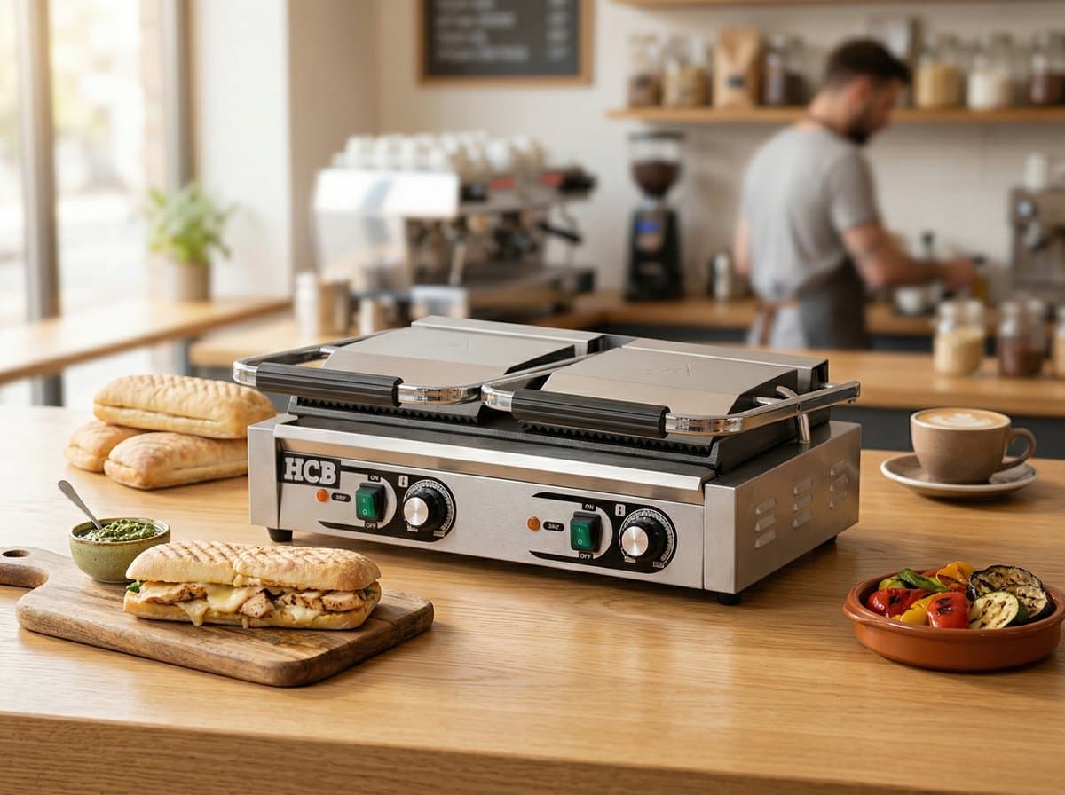 HCB® - Professionele Horeca Paninigrill - dubbel - geribbeld/glad - 230V - RVS / INOX panini grill - 30.5x56.5x20 cm (DxBxH) - 20 kg - 1701 thumbnail 7