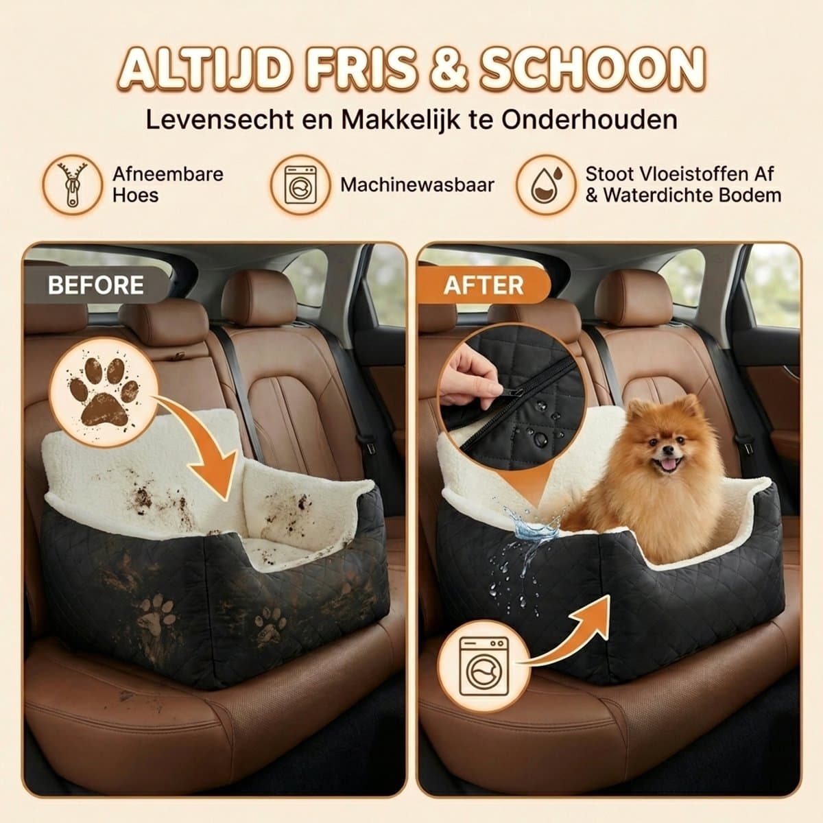 Pawhaven Wasbare Autostoel Hond met Gordel - Hondenmand Auto voor in de Auto en Achterbank - Automand Honden - Hondenstoel - Hondenmand thumbnail 4