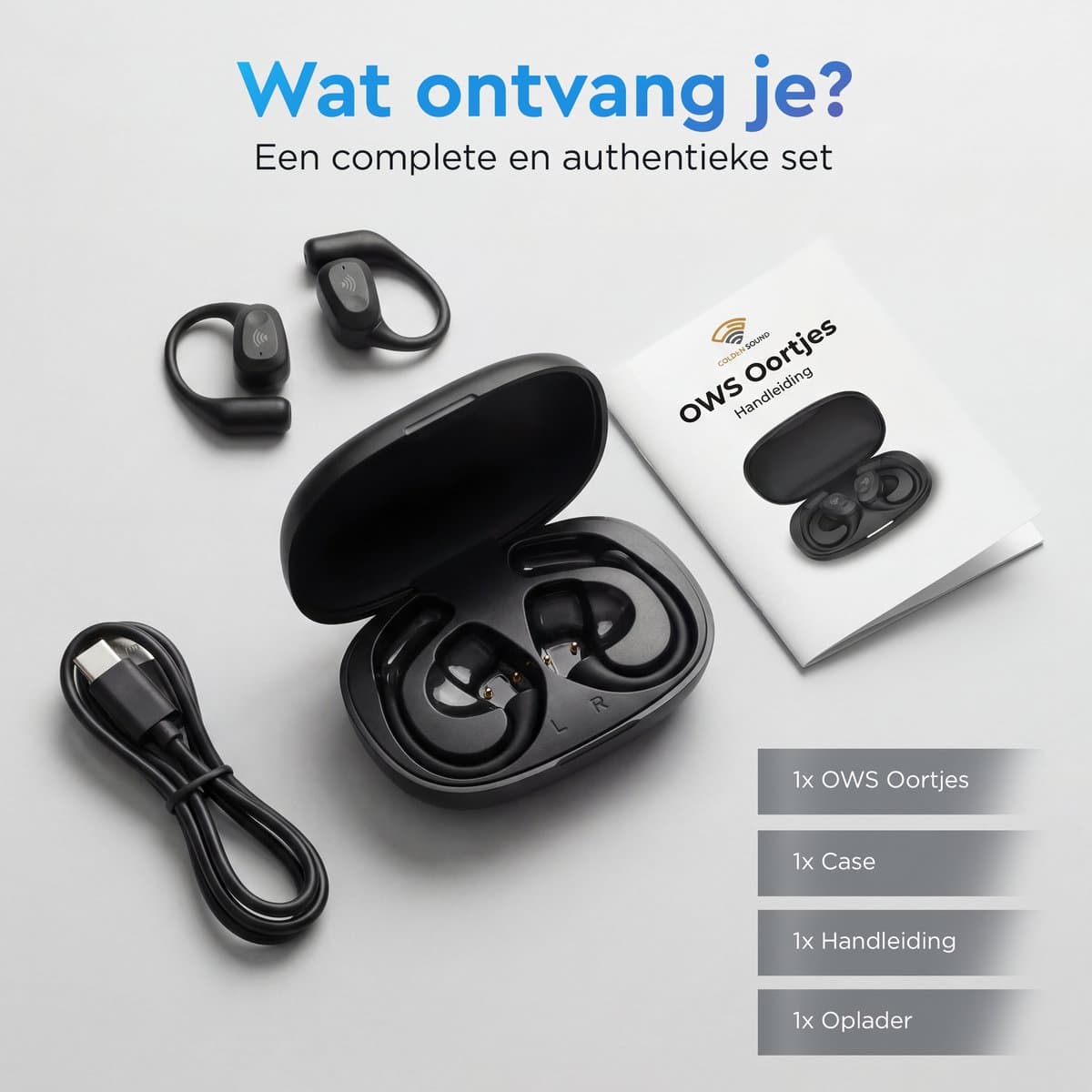 Golden Sound Open Ear oortjes - Sport oordopjes - Oortjes draadloos - Draadloze oordopjes - Audio - Hardlopen - 40 uur batterijduur - Bone Conduction - IPX6 Spatwaterdicht - Oortjes - Zwart thumbnail 4