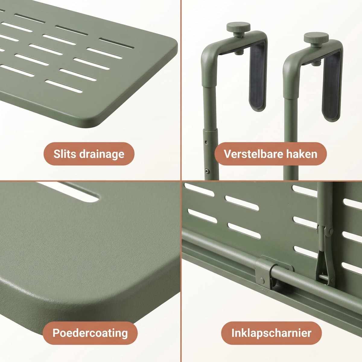 Lomera Balkontafel Hangend - Inklapbare Hangtafel voor Balkon - Klaptafel in Hoogte Verstelbaar - Opklapbare Balkonbar - Balkon Tafel voor Reling - Wandtafel - Bijzettafel Buiten - Vouwtafel Ophangbaar voor Balkonrek - Mat Groen thumbnail 2