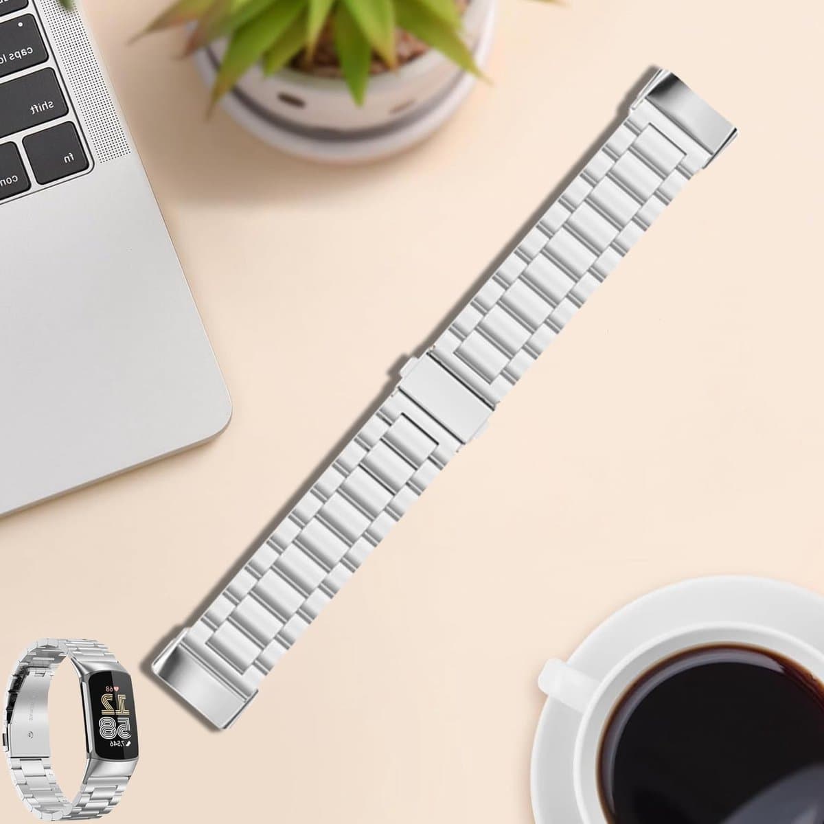 Stainless Steel Horlogeband 18MM voor Fitbit Charge 6/5, Verstelbare Metalen Vervangband met Snelle Bevestiging voor Fitness Tracker en Stijlvolle Look thumbnail 3