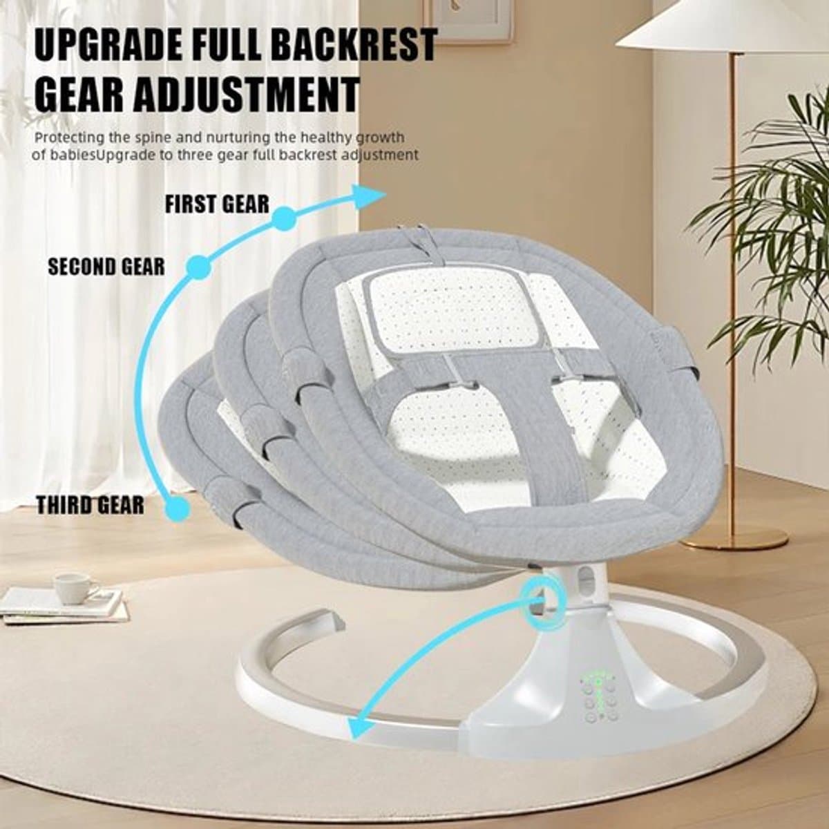 Schommelbedje - Elektrische Luxe Baby Schommelbedje - Babybedje - Wipstoel - Elektrische Schommelstoel - Babyschommel- Baby Swing - Kinderstoel - Automatisch Wiegstoel met Afstandsbediening en 5-Puntsgordel - Bluetooth - Grijs thumbnail 8