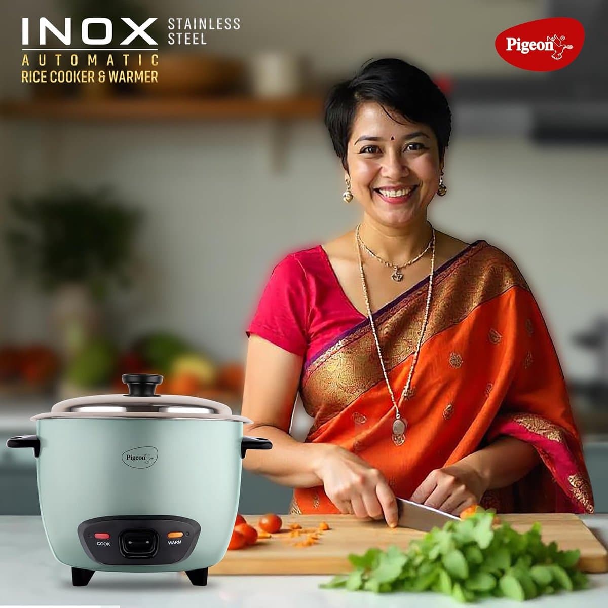 Pigeon Stainless Steel Automatic Electric Rice Cooker (Blue) (1L) thumbnail 2