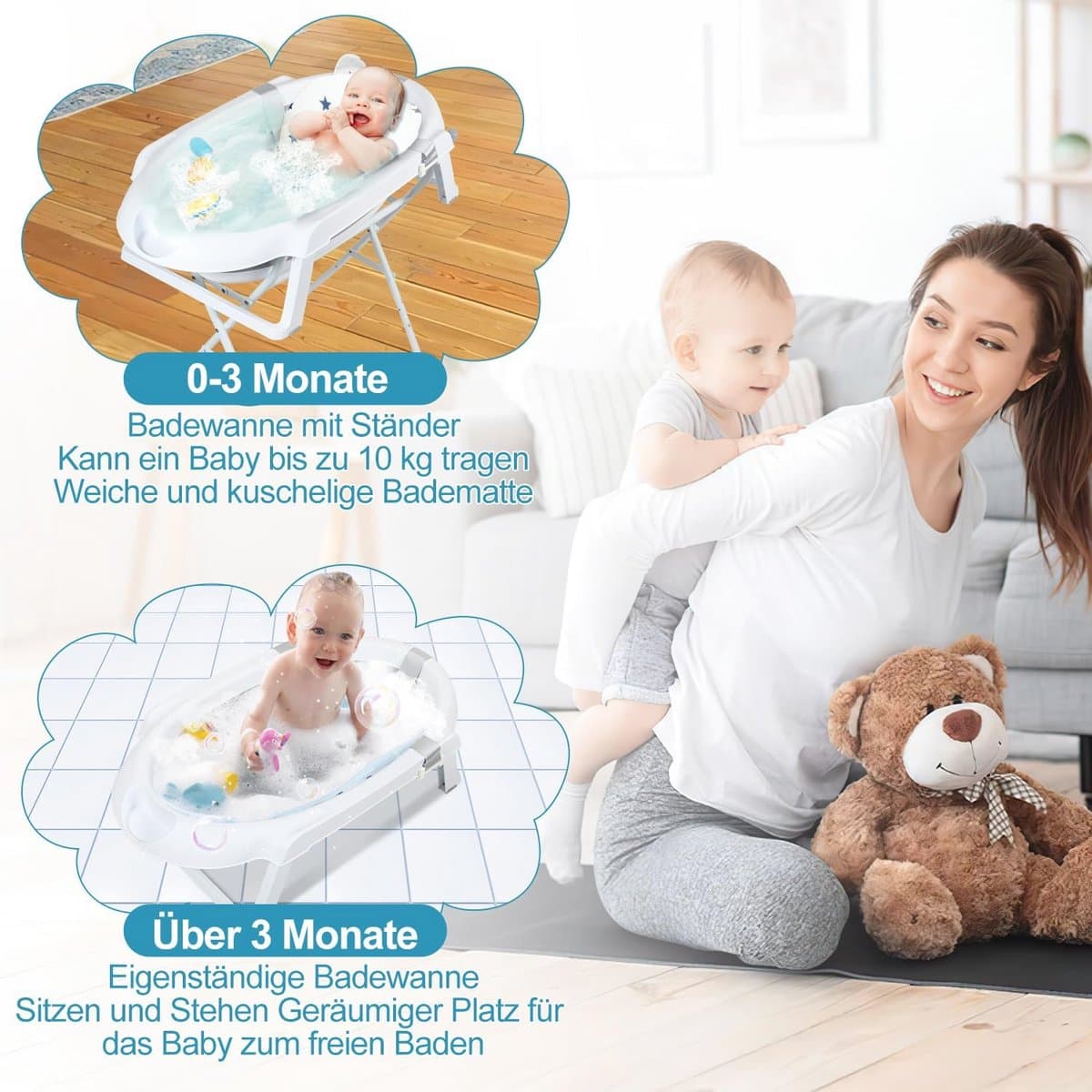 Opvouwbare Babybadkuip met Temperatuursensor en Badmat - 80 cm thumbnail 2