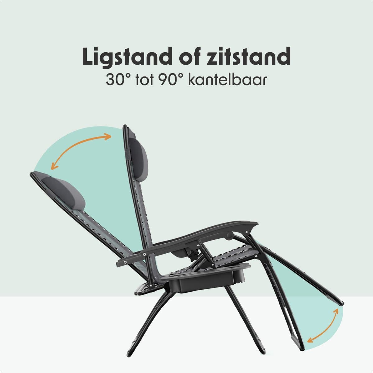 LifeGoods Opvouwbare Tuinstoelen - 2 Stuks - Ligstoel Tuin - 30°-90° Verstelbaar - Metaal - Donkergrijs thumbnail 4