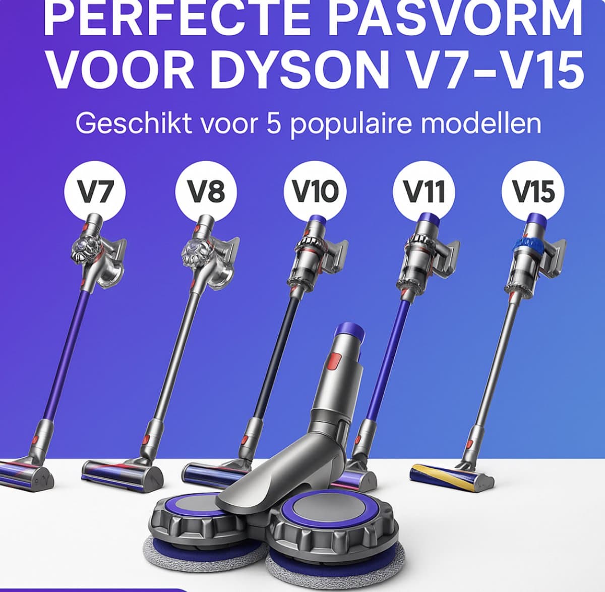 Nifkos Mop Dweil voor Dyson - V10 SLIM & V11 SLIM & V12 SLIM - Nat & Droog - Inclusief 4 Extra Dweilmops thumbnail 7