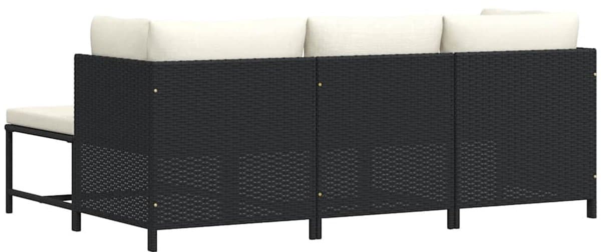 vidaXL - 4-delige - Loungeset - met - kussens - poly - rattan - zwart thumbnail 8
