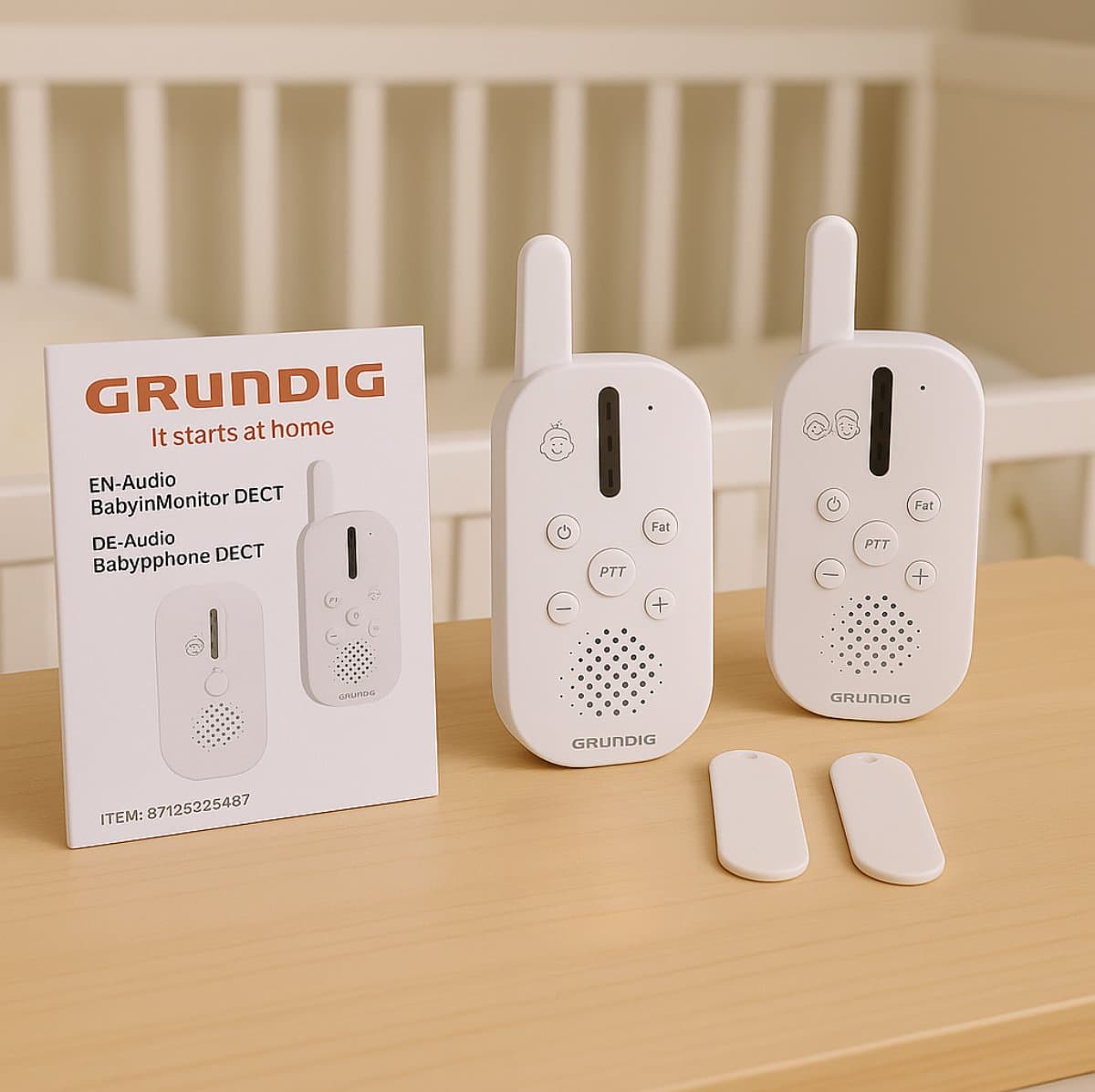 Grundig DECT Audio Babyfoon - Baby Monitor met 150M bereik - Ouder- en Babyunit - met LED Geluidsindicatie en Terugspreekfunctie - Babykamer Accessoires - Wit thumbnail 5