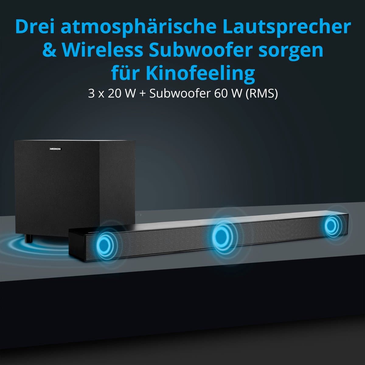 MEDION S61022 3.1 Dolby Atmos Soundbar met draadloze subwoofer (voor tv-apparaten, Bluetooth 5.3, HDMI eARC CEC, thumbnail 7