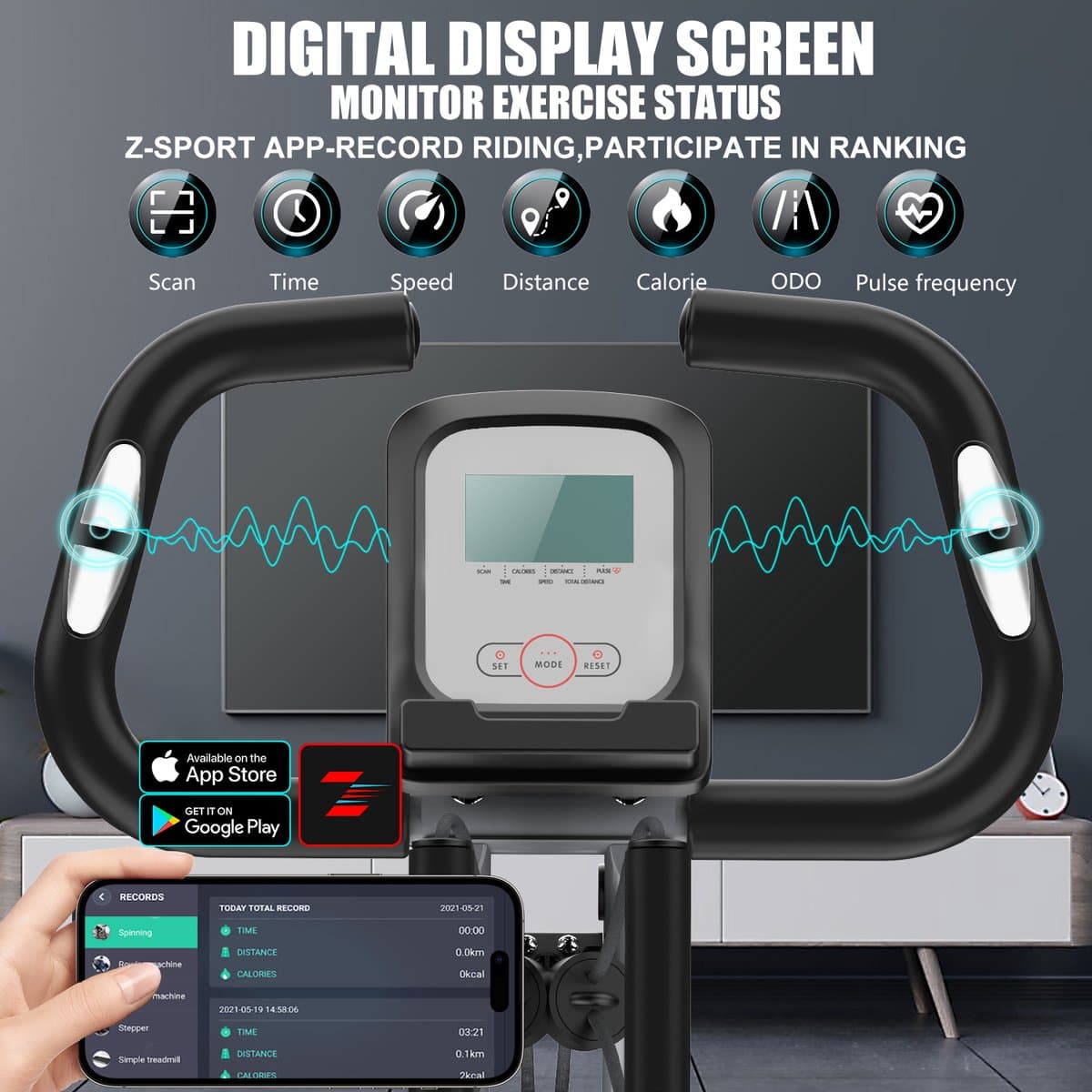 Opvouwbare hometrainer met APP - hometrainer - 10 magnetische weerstandsniveaus voor cardiofitness - verstelbare zitting thumbnail 7
