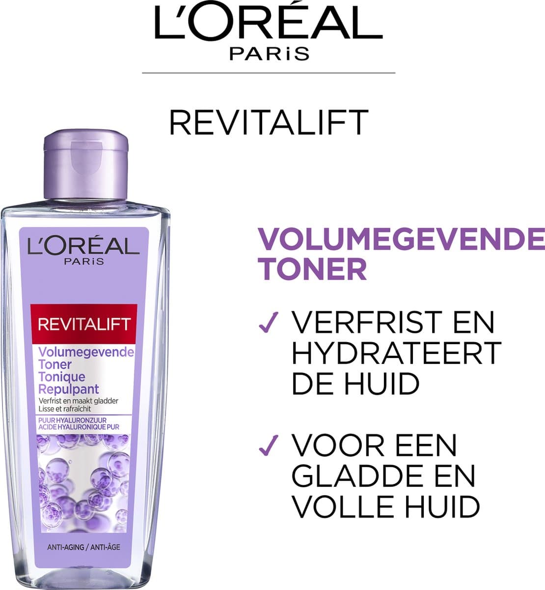 L'Oréal Paris Revitalift Volumegevende Toner - Gezichtsreiniger met hyaluronzuur - 200 ml thumbnail 3