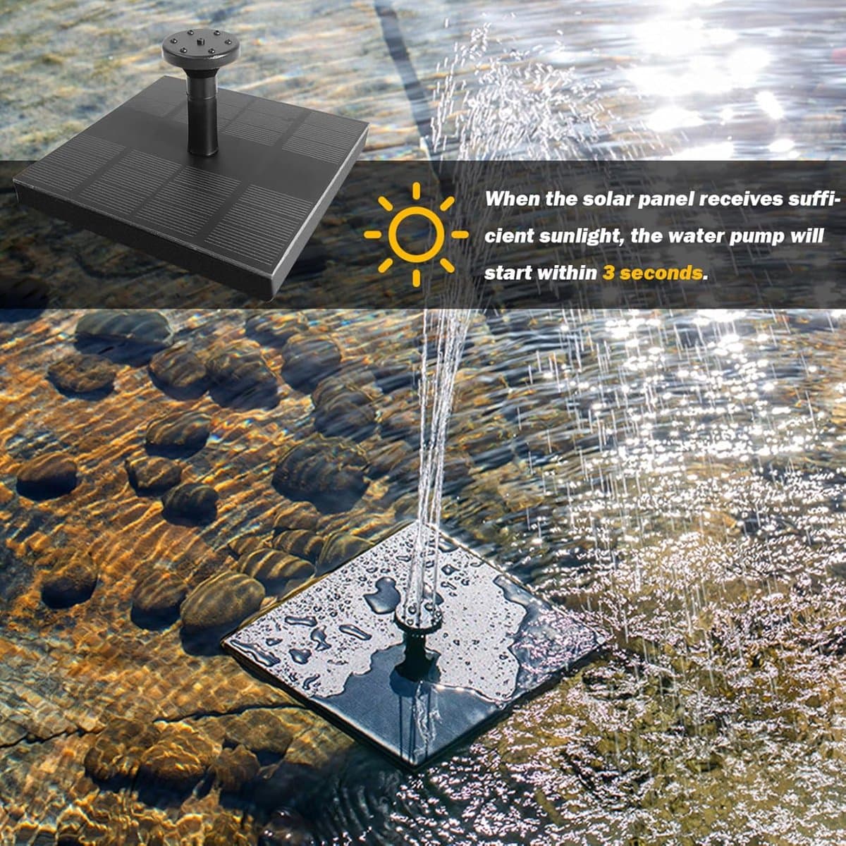 Zonnefontein - Solar Fonteinpomp voor Vogelbad en Vijver - 1.4W Fontein op Zonne-energie met - Automatische Waterpomp voor Tuin en Terras thumbnail 6