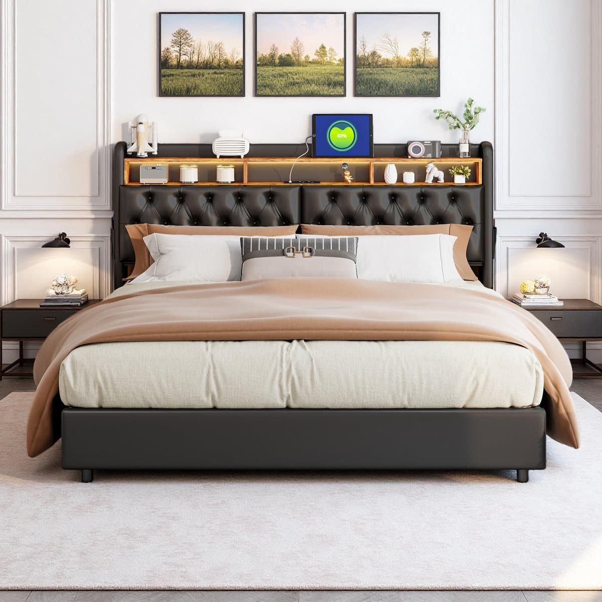 Opbergbed 180x200 met LED & USB – Zwart PU Tweepersoonsbed met Gaslift Opbergruimte thumbnail 4