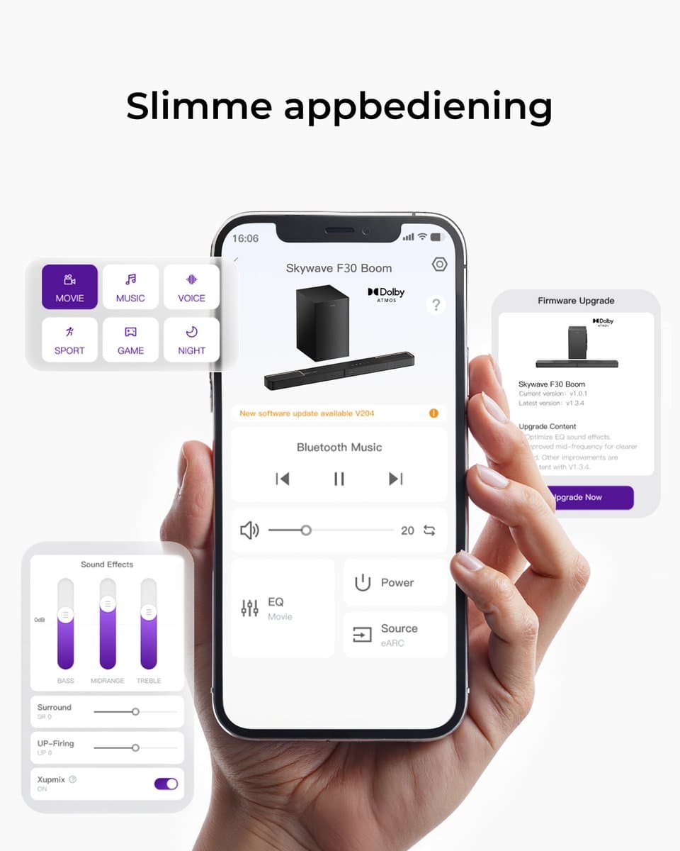 ULTIMEA 3.1.2-kanaals Dolby Atmos soundbar met subwoofer, app-bediening, Bluetooth 5.4, Skywave F30 Boom thumbnail 8